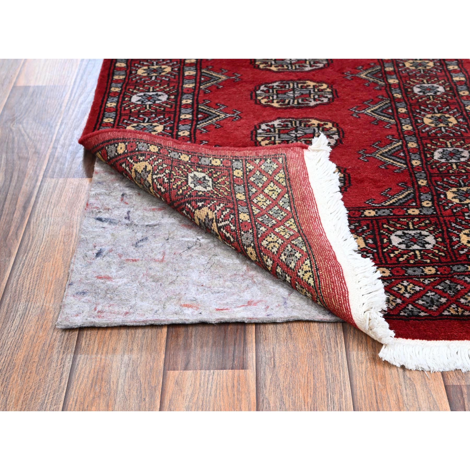 2'1"x6'1" Ajax Red, Princess Bokara with Tribal Medallions, Natural Dyes, 100% Wool, Hand Knotted, Runner, Oriental Rug Sh1291