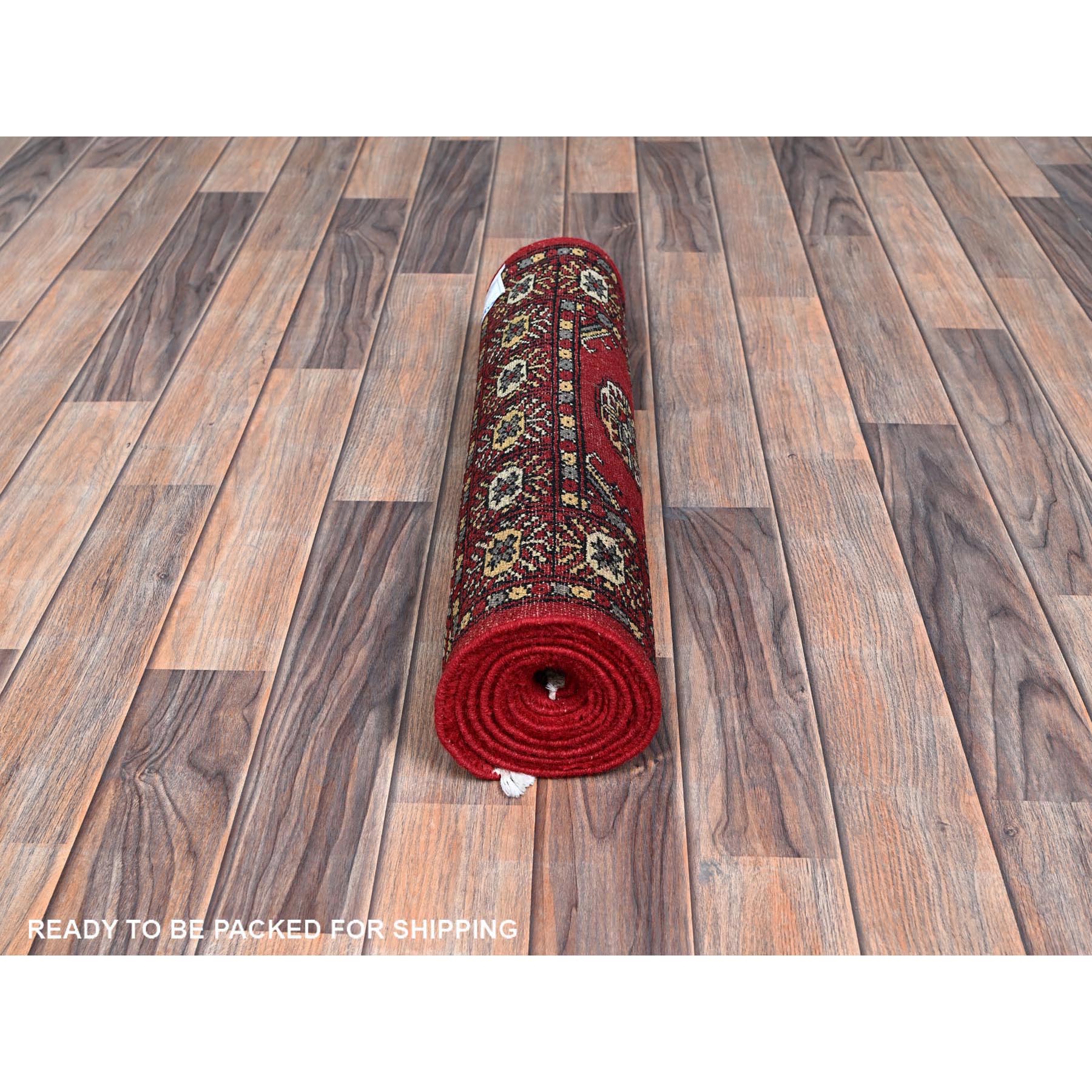 2'1"x6'1" Ajax Red, Princess Bokara with Tribal Medallions, Natural Dyes, 100% Wool, Hand Knotted, Runner, Oriental Rug Sh1291