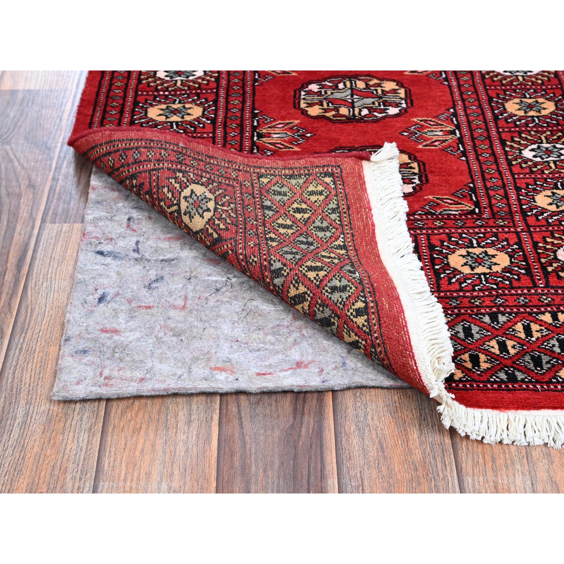 2'2"x6'6" Arsenal Red, Princess Bokara with Tribal Medallions, Vegetable Dyes, Soft Wool, Hand Knotted, Narrow Runner, Oriental Rug Sh1292