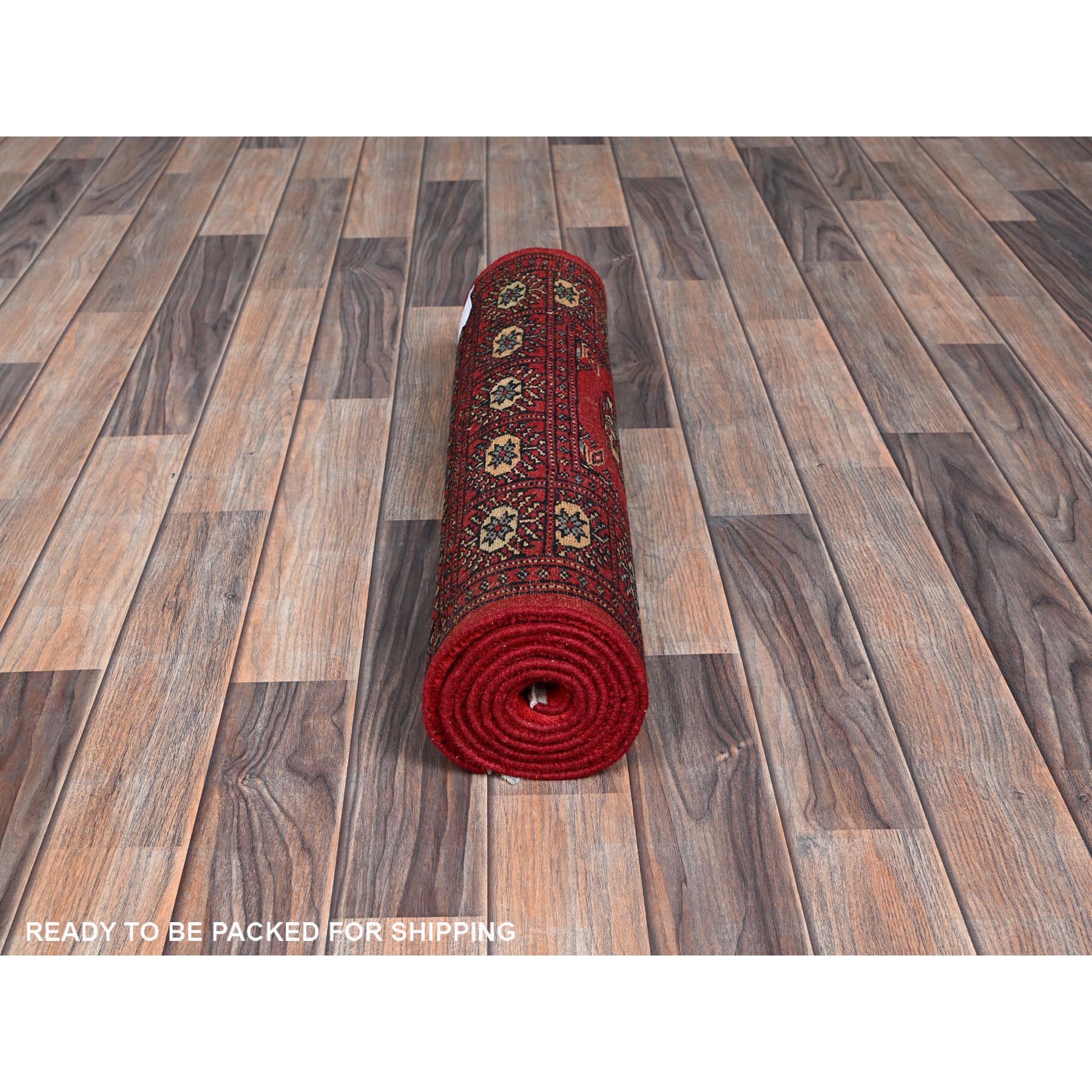 2'2"x6'6" Arsenal Red, Princess Bokara with Tribal Medallions, Vegetable Dyes, Soft Wool, Hand Knotted, Narrow Runner, Oriental Rug Sh1292