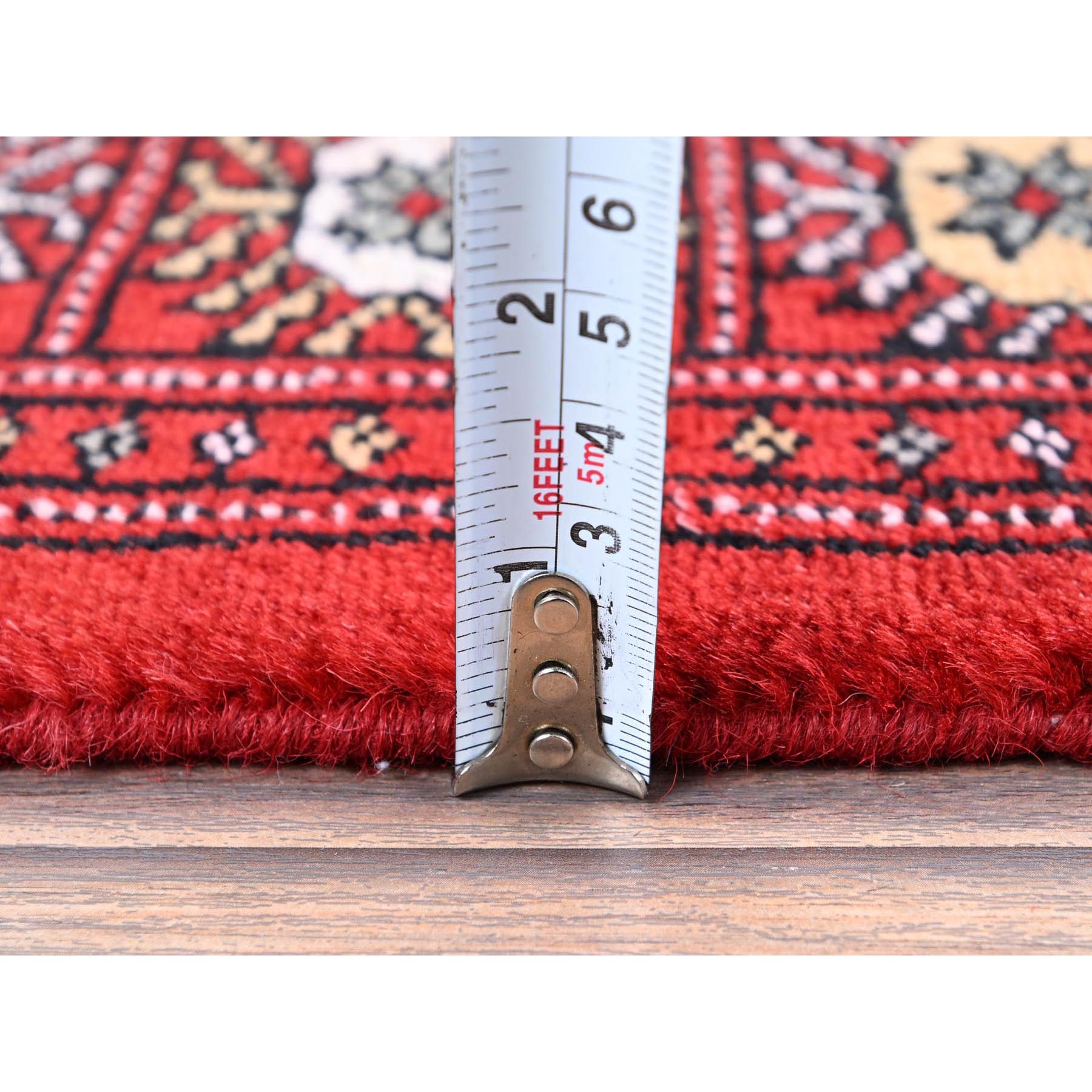 2'2"x6'6" Arsenal Red, Princess Bokara with Tribal Medallions, Vegetable Dyes, Soft Wool, Hand Knotted, Narrow Runner, Oriental Rug Sh1292