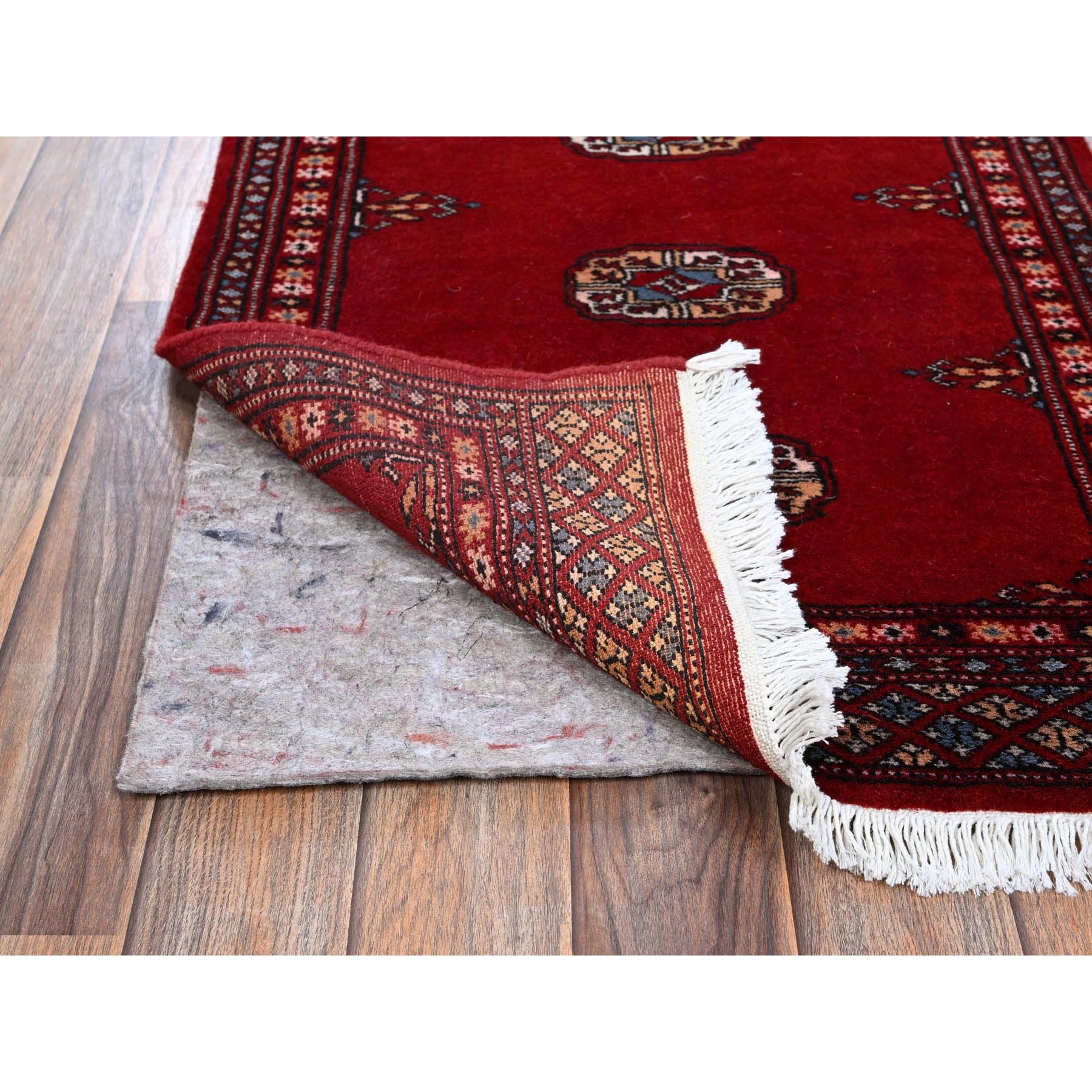 2'1"x6' Crimson Red, Princess Bokara with Tribal Medallions Design, Vegetable Dyes, Soft Wool, Hand Knotted, Narrow Runner, Oriental Rug Sh1293