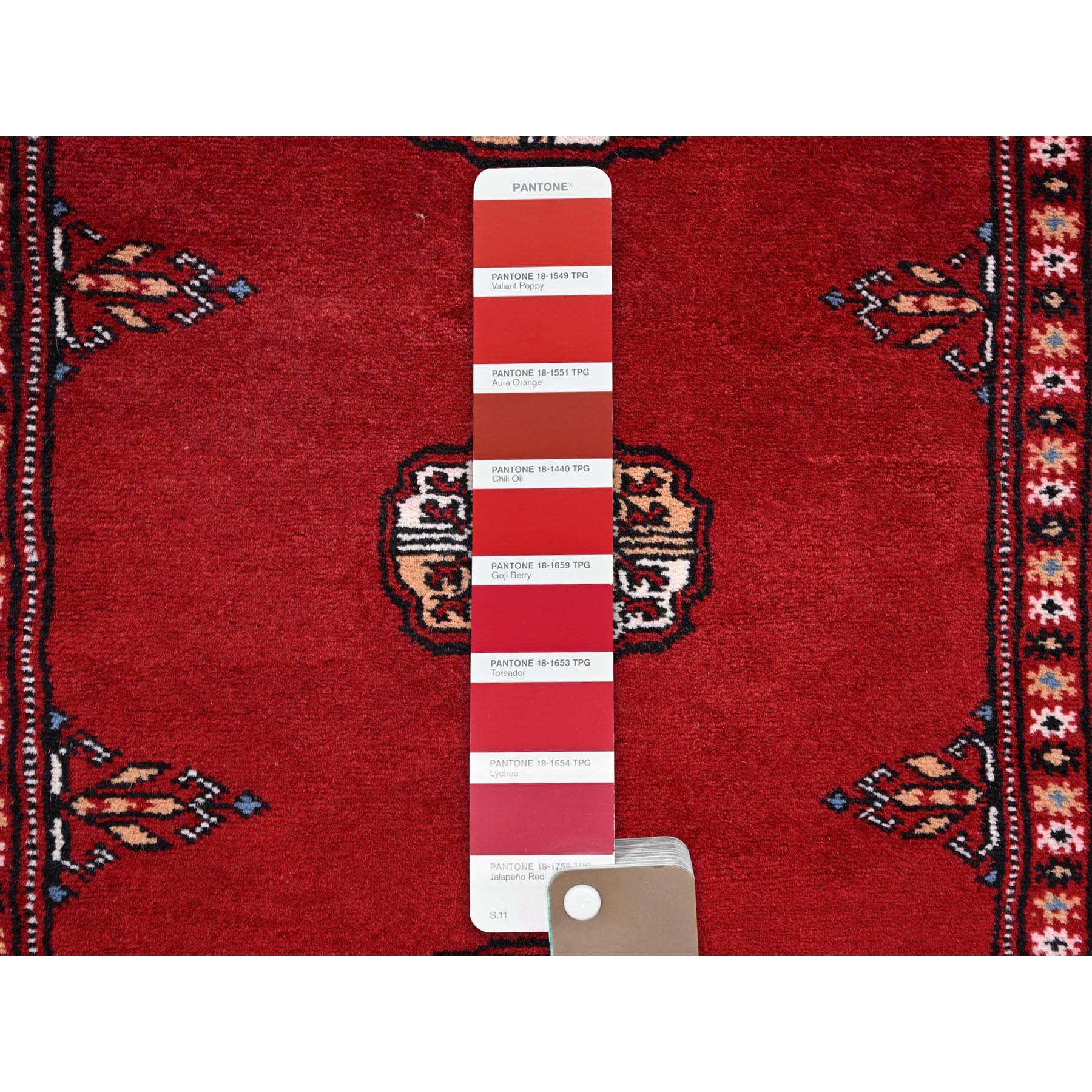 2'1"x6' Crimson Red, Princess Bokara with Tribal Medallions Design, Vegetable Dyes, Soft Wool, Hand Knotted, Narrow Runner, Oriental Rug Sh1293