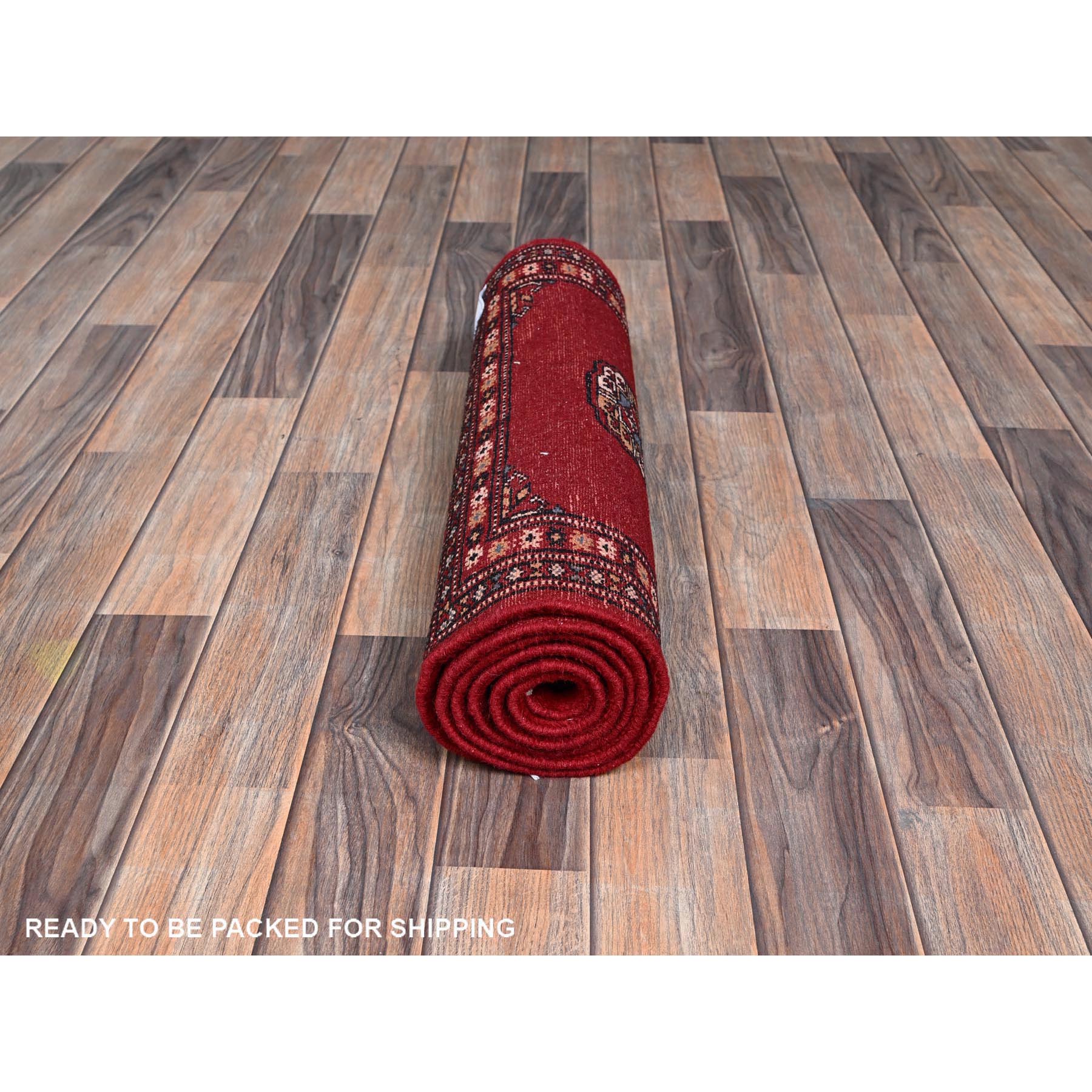 2'1"x6' Crimson Red, Princess Bokara with Tribal Medallions Design, Vegetable Dyes, Soft Wool, Hand Knotted, Narrow Runner, Oriental Rug Sh1293
