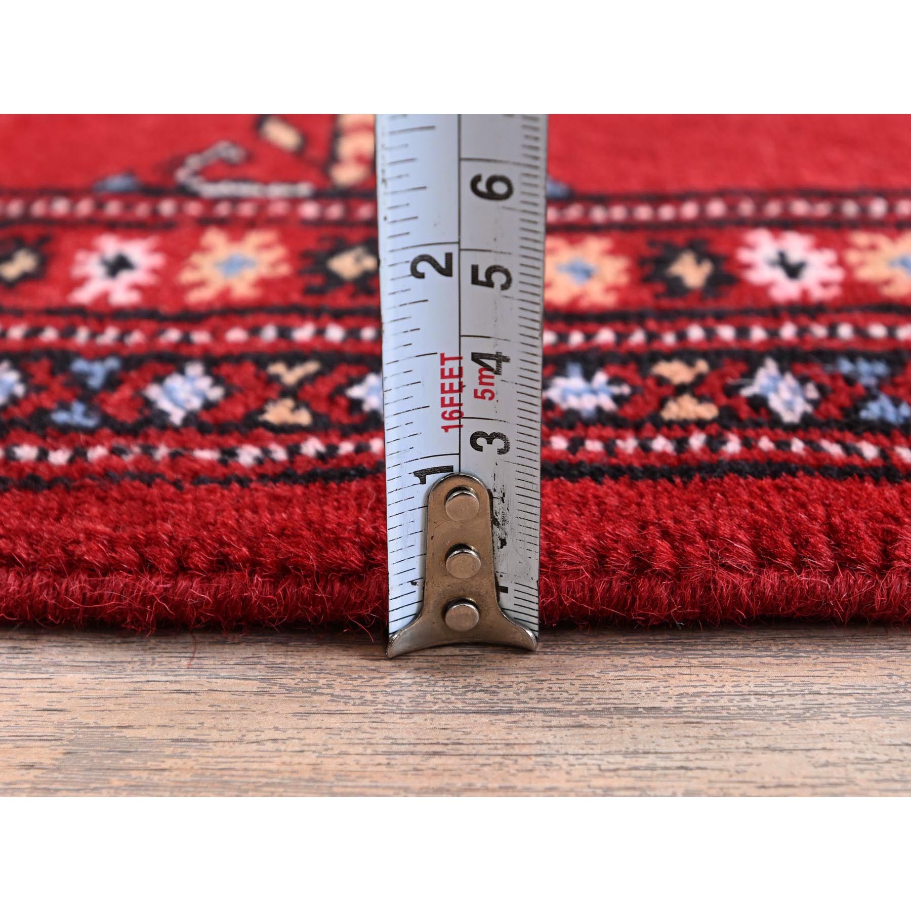 2'1"x6' Crimson Red, Princess Bokara with Tribal Medallions Design, Vegetable Dyes, Soft Wool, Hand Knotted, Narrow Runner, Oriental Rug Sh1293