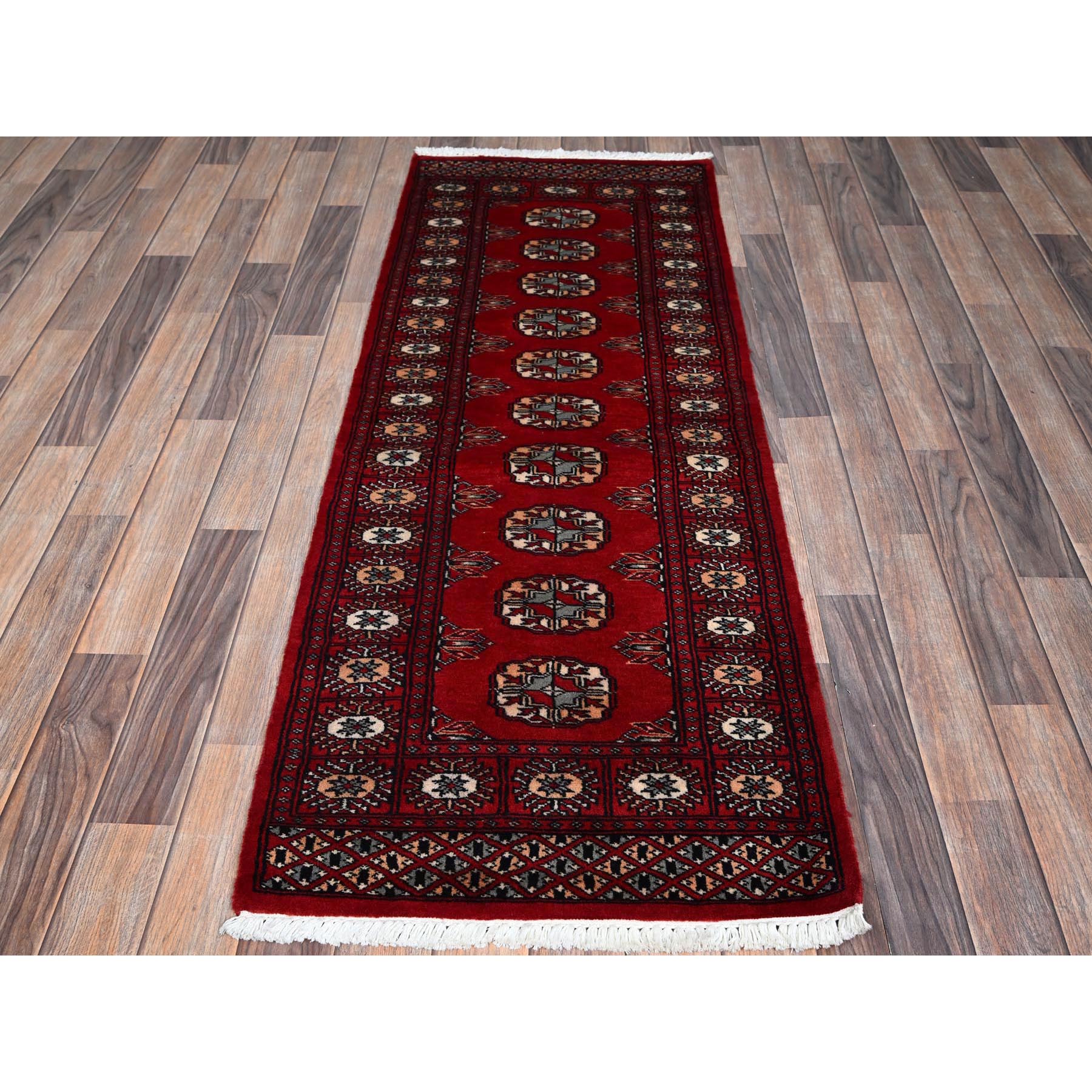 2'2"x5'10" Imperial Red, Princess Bokara with Tribal Medallions, Natural Dyes, Soft Wool, Hand Knotted, Short & Narrow Runner, Oriental Rug Sh1294