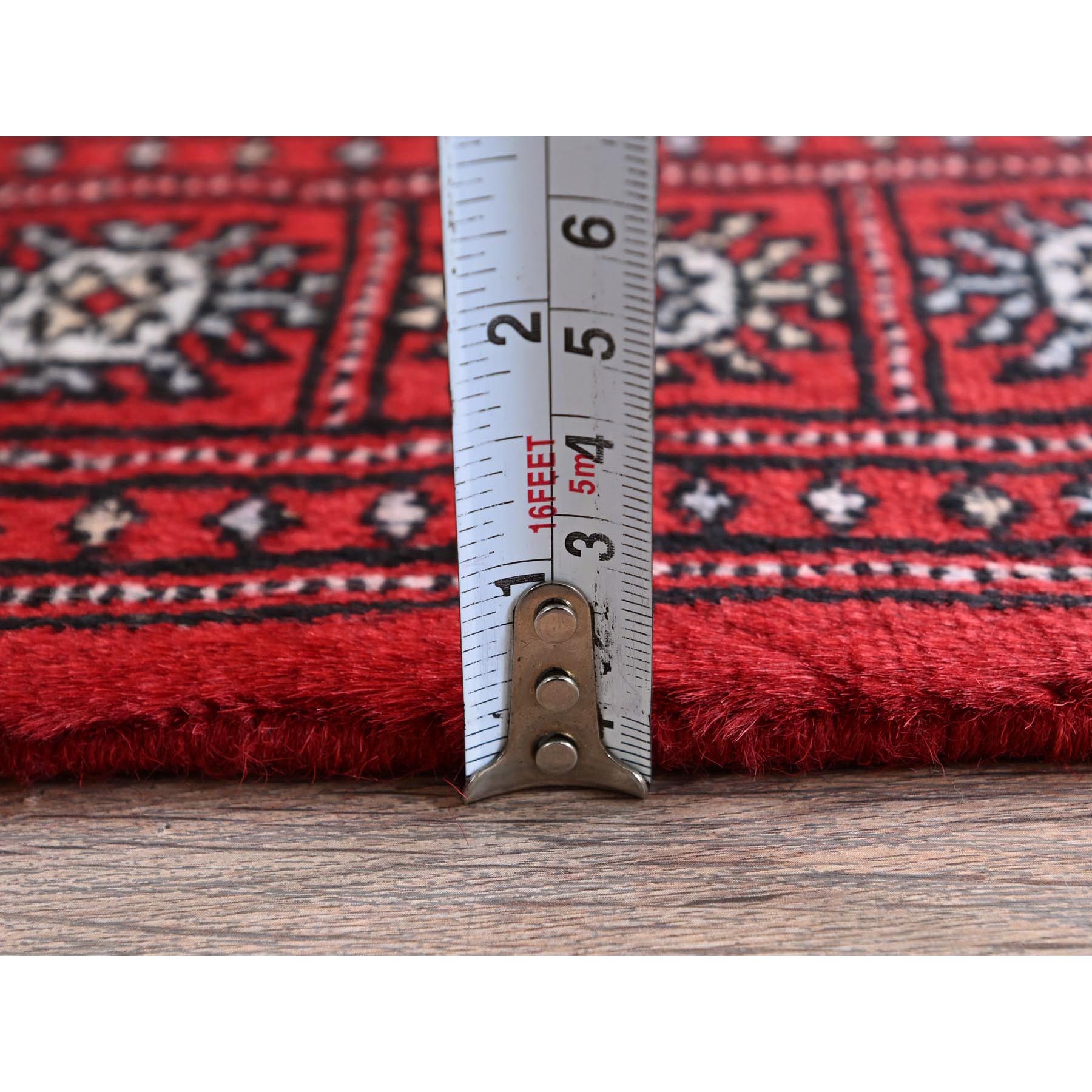 2'x6' Chili Red, Princess Bokara with Tribal Medallions, Vegetable Dyes, Soft and Velvety Wool, Hand Knotted, Narrow Runner, Oriental Rug Sh1295