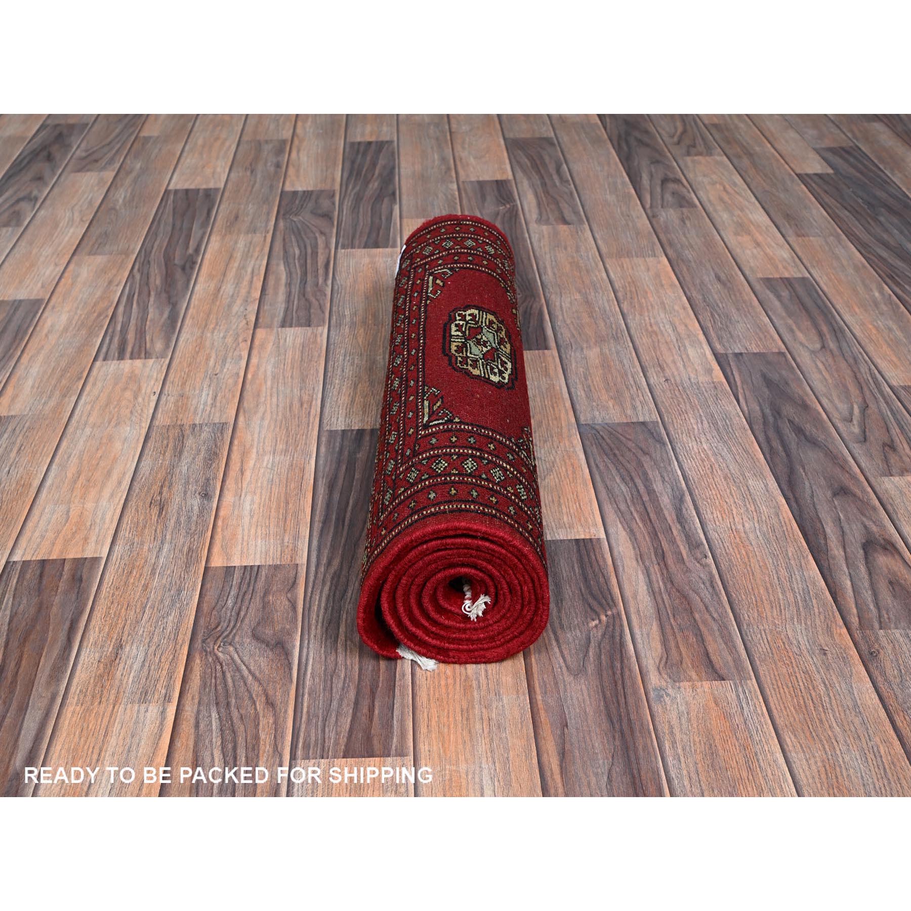 2'2"x5'8" Arsenal Red, Princess Bokara with Geometric Medallions, Hand Knotted, Vegetable Dyes, Soft and Vibrant Wool, Short & Narrow Runner, Oriental Rug Sh1296