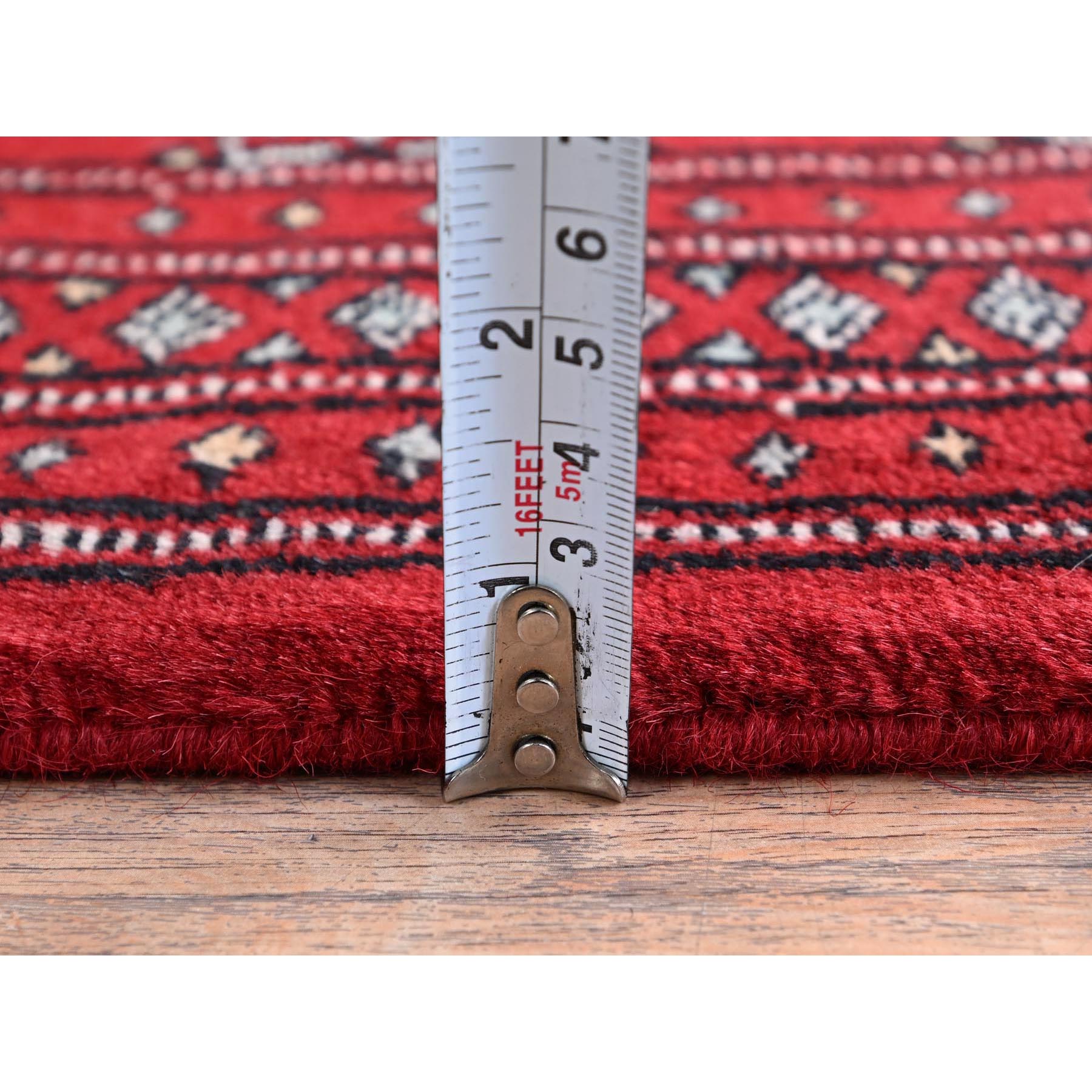 2'2"x5'8" Arsenal Red, Princess Bokara with Geometric Medallions, Hand Knotted, Vegetable Dyes, Soft and Vibrant Wool, Short & Narrow Runner, Oriental Rug Sh1296