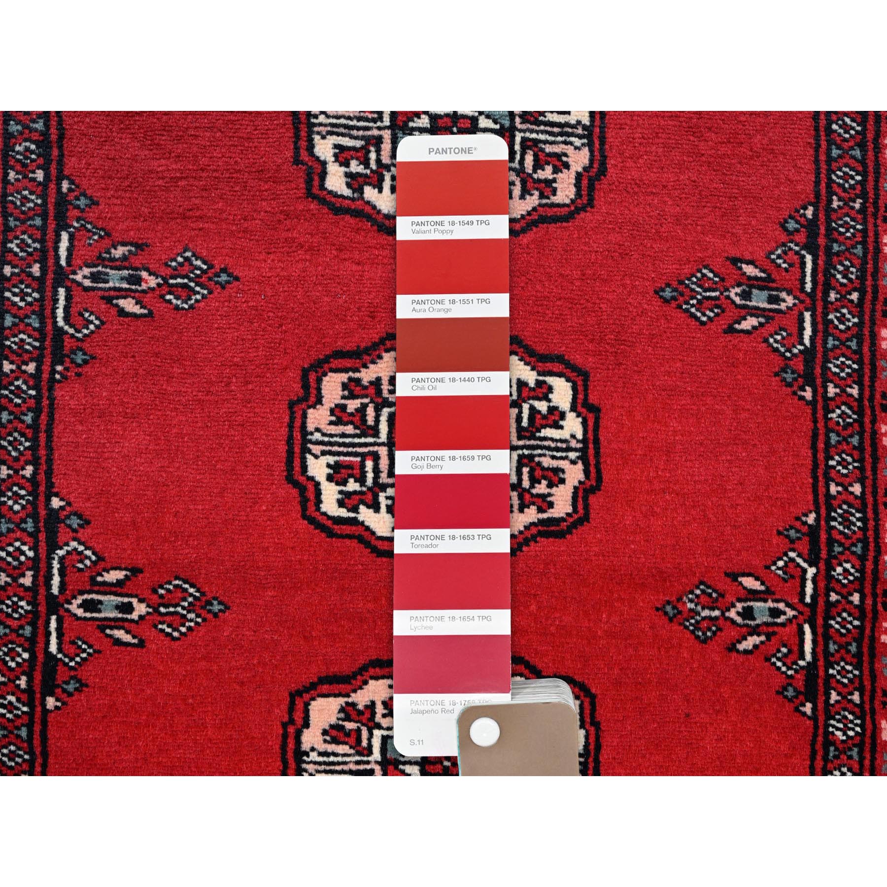 2'2"x6' Crimson Red, Princess Bokara with Tribal Medallions, Natural Dyes, Soft Wool, Hand Knotted, Narrow Runner, Oriental Rug Sh1297