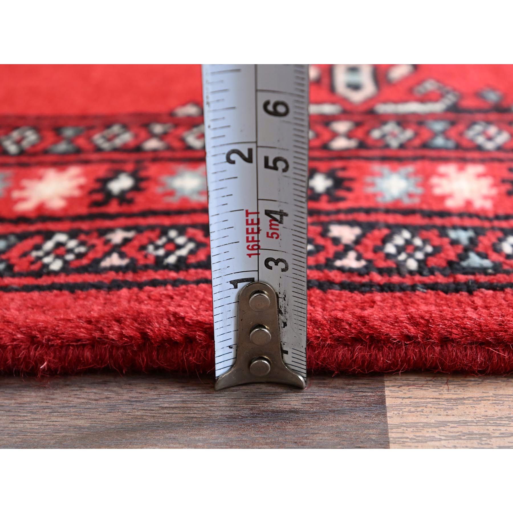 2'2"x6' Crimson Red, Princess Bokara with Tribal Medallions, Natural Dyes, Soft Wool, Hand Knotted, Narrow Runner, Oriental Rug Sh1297