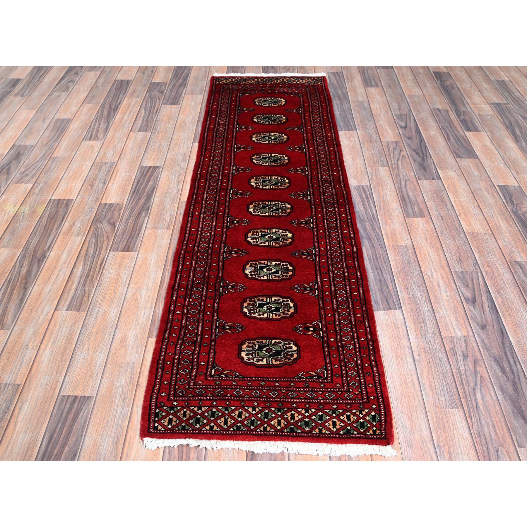 2'x6'2" Lychee Red, Princess Bokara with Tribal Medallions, Vegetable Dyes, Soft Wool, Hand Knotted, Narrow Runner, Oriental Rug Sh1298