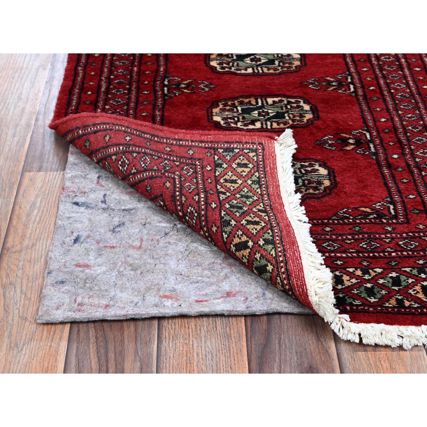 2'x6'2" Lychee Red, Princess Bokara with Tribal Medallions, Vegetable Dyes, Soft Wool, Hand Knotted, Narrow Runner, Oriental Rug Sh1298