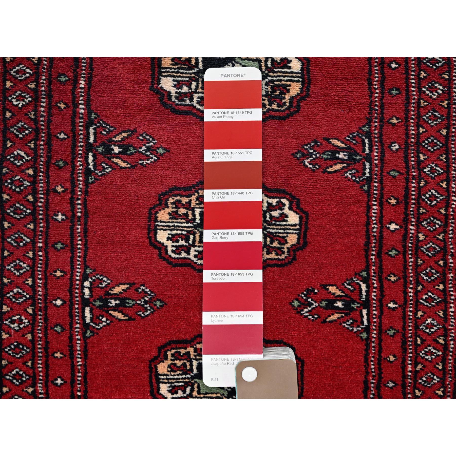 2'x6'2" Lychee Red, Princess Bokara with Tribal Medallions, Vegetable Dyes, Soft Wool, Hand Knotted, Narrow Runner, Oriental Rug Sh1298