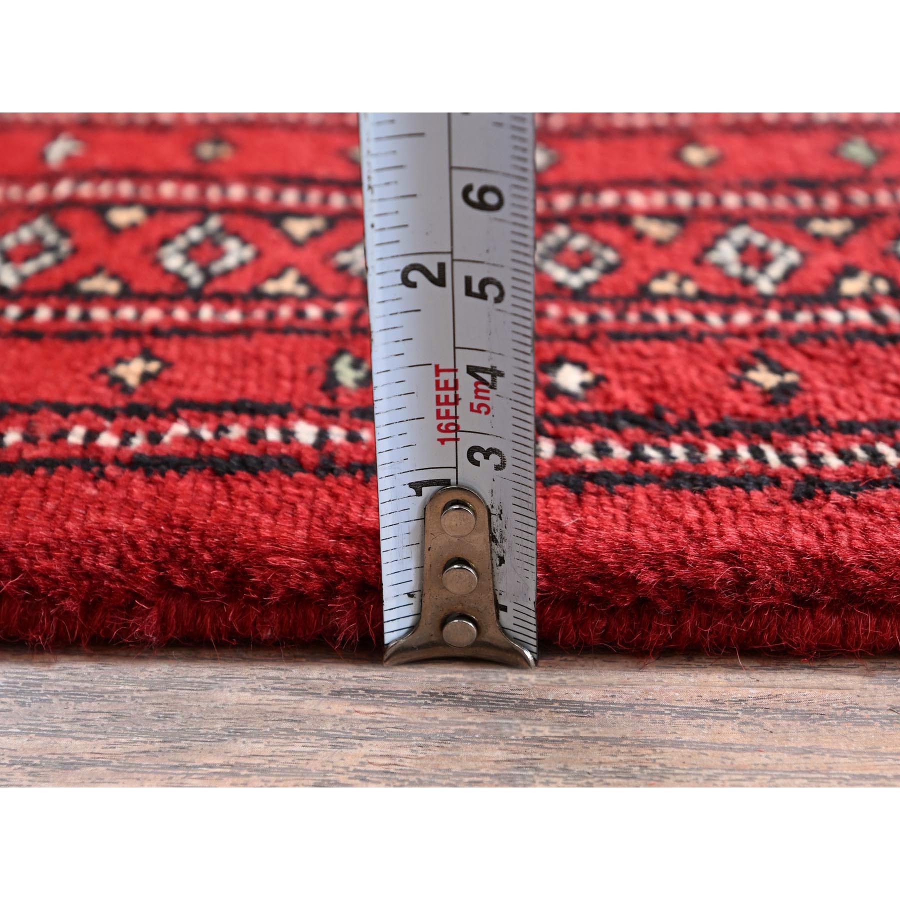 2'x6'2" Lychee Red, Princess Bokara with Tribal Medallions, Vegetable Dyes, Soft Wool, Hand Knotted, Narrow Runner, Oriental Rug Sh1298
