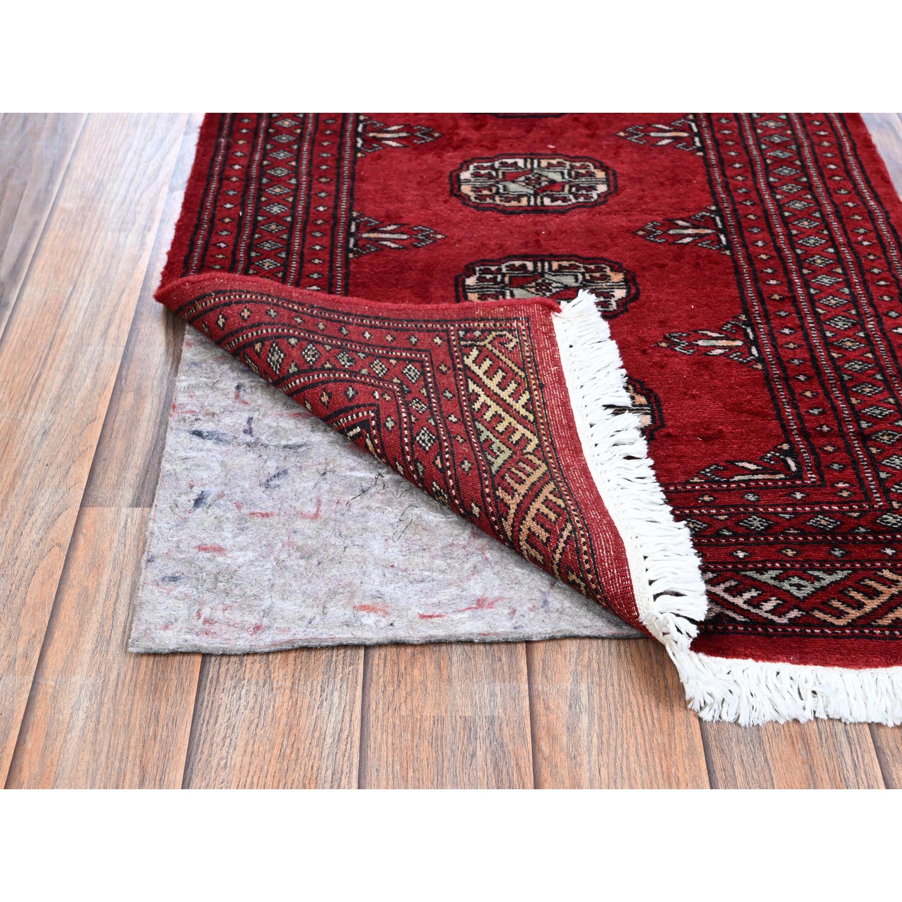 2'x5'6" Arsenal Red, Princess Bokara with Geometric Medallions, Vegetable Dyes, Soft Wool, Hand Knotted, Short & Narrow Runner, Oriental Rug Sh1299