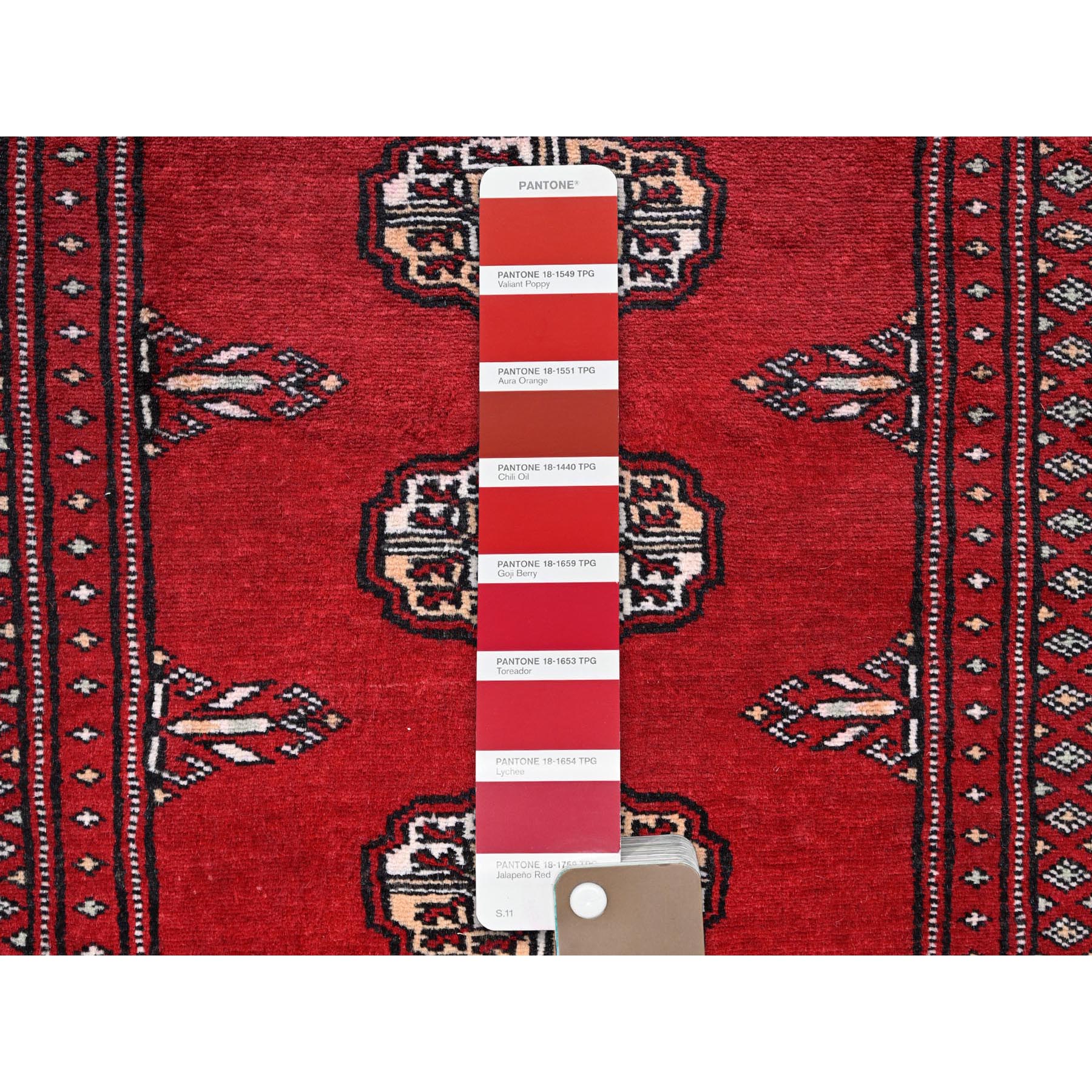 2'x5'6" Arsenal Red, Princess Bokara with Geometric Medallions, Vegetable Dyes, Soft Wool, Hand Knotted, Short & Narrow Runner, Oriental Rug Sh1299