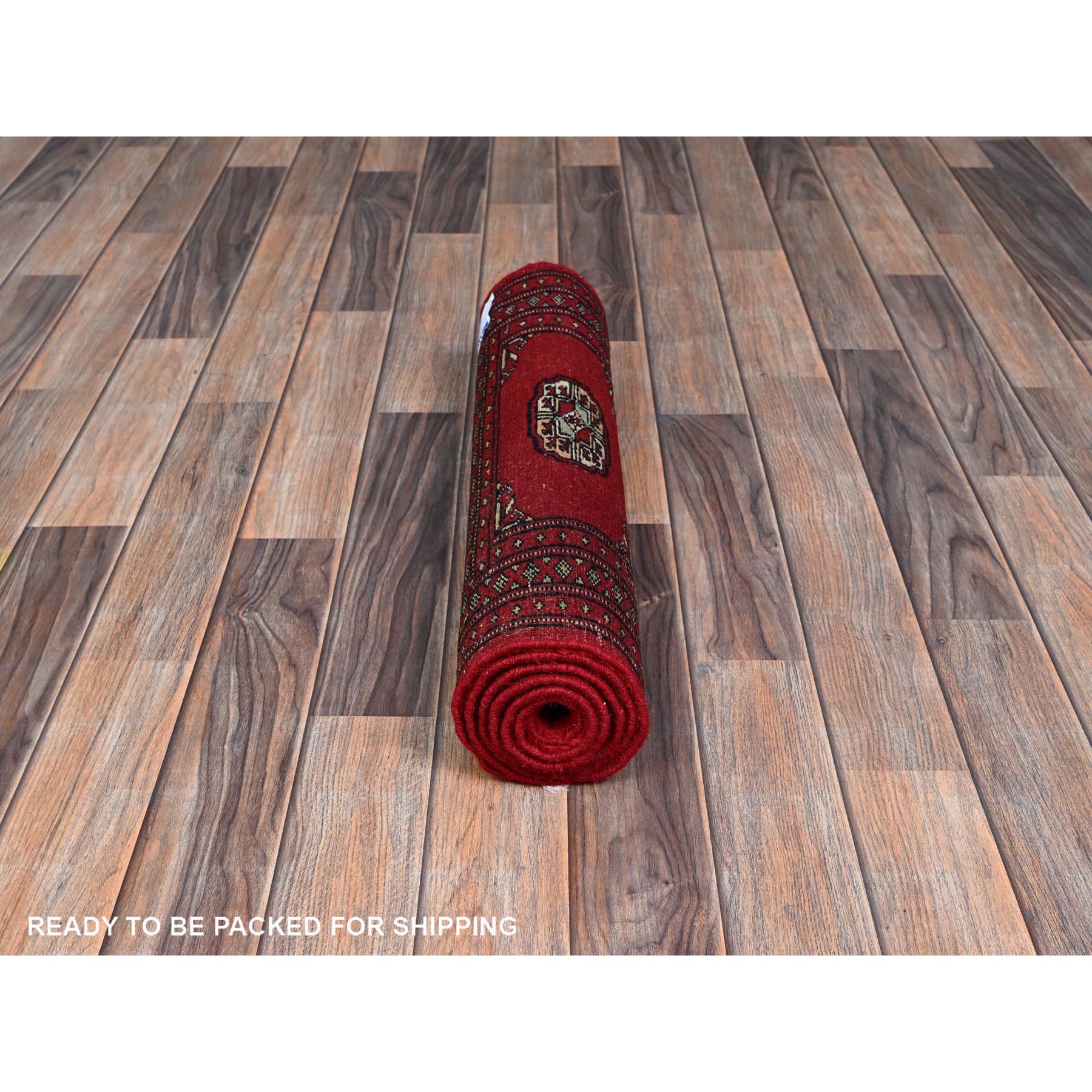2'x5'6" Arsenal Red, Princess Bokara with Geometric Medallions, Vegetable Dyes, Soft Wool, Hand Knotted, Short & Narrow Runner, Oriental Rug Sh1299