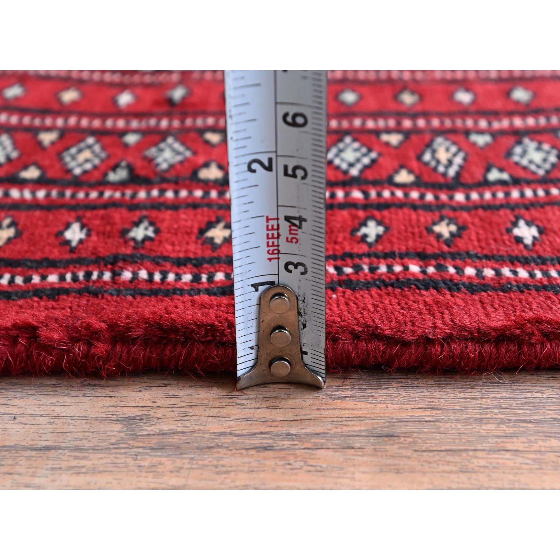 2'x5'6" Arsenal Red, Princess Bokara with Geometric Medallions, Vegetable Dyes, Soft Wool, Hand Knotted, Short & Narrow Runner, Oriental Rug Sh1299