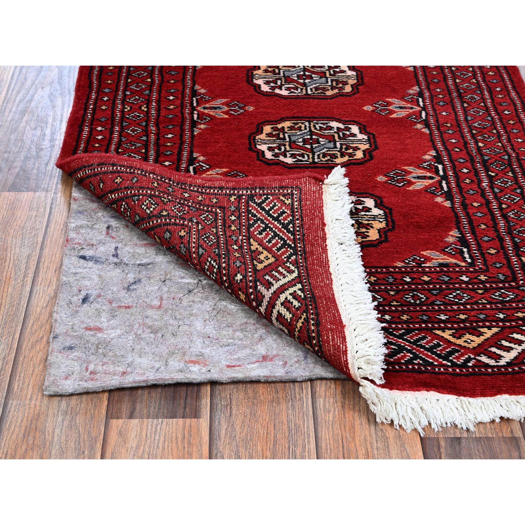 2'1"x6' Crimson Red, Princess Bokara with Tribal Medallions, Natural Dyes, Hand Knotted, Soft Wool, Short & Narrow Runner, Oriental Rug Sh1300