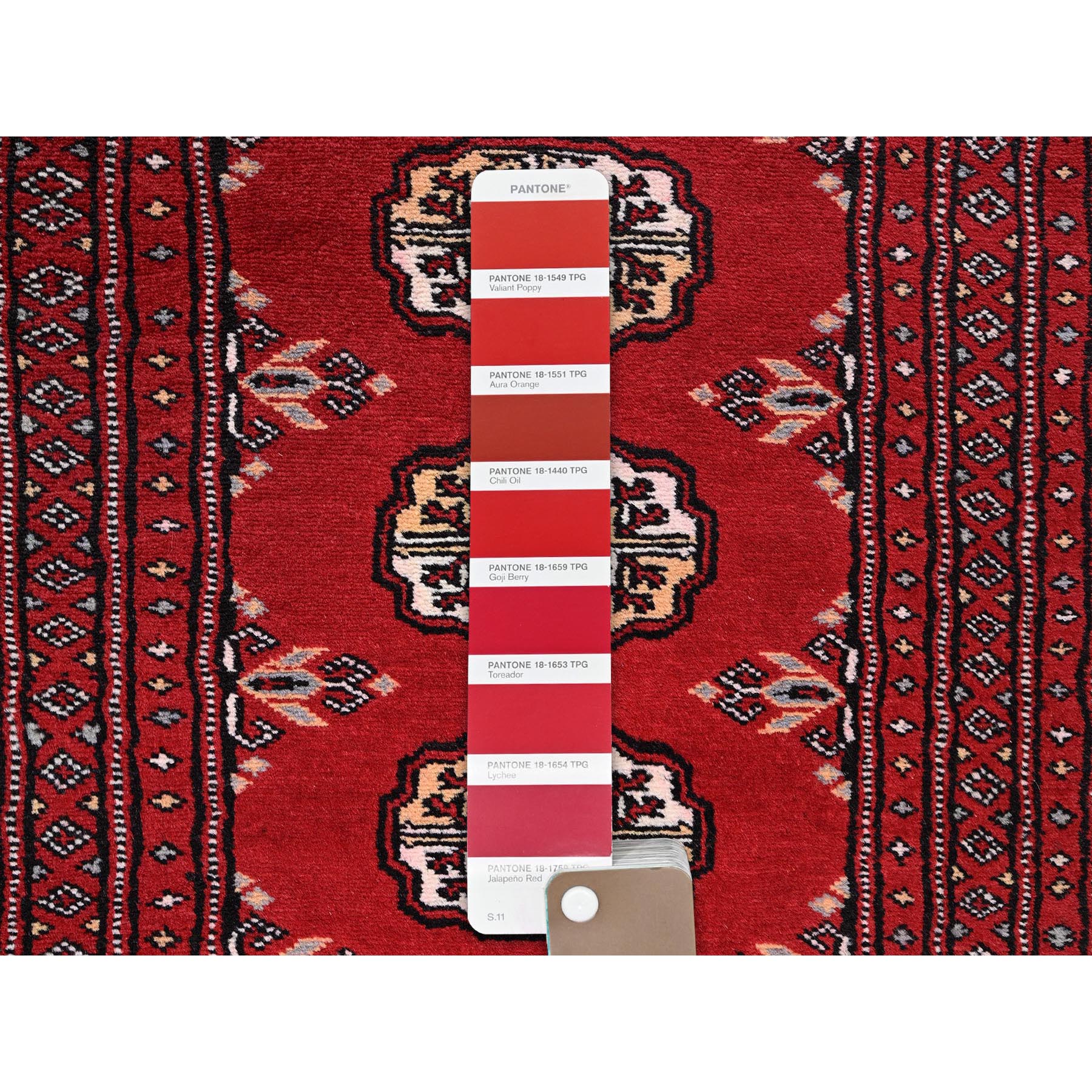 2'1"x6' Crimson Red, Princess Bokara with Tribal Medallions, Natural Dyes, Hand Knotted, Soft Wool, Short & Narrow Runner, Oriental Rug Sh1300