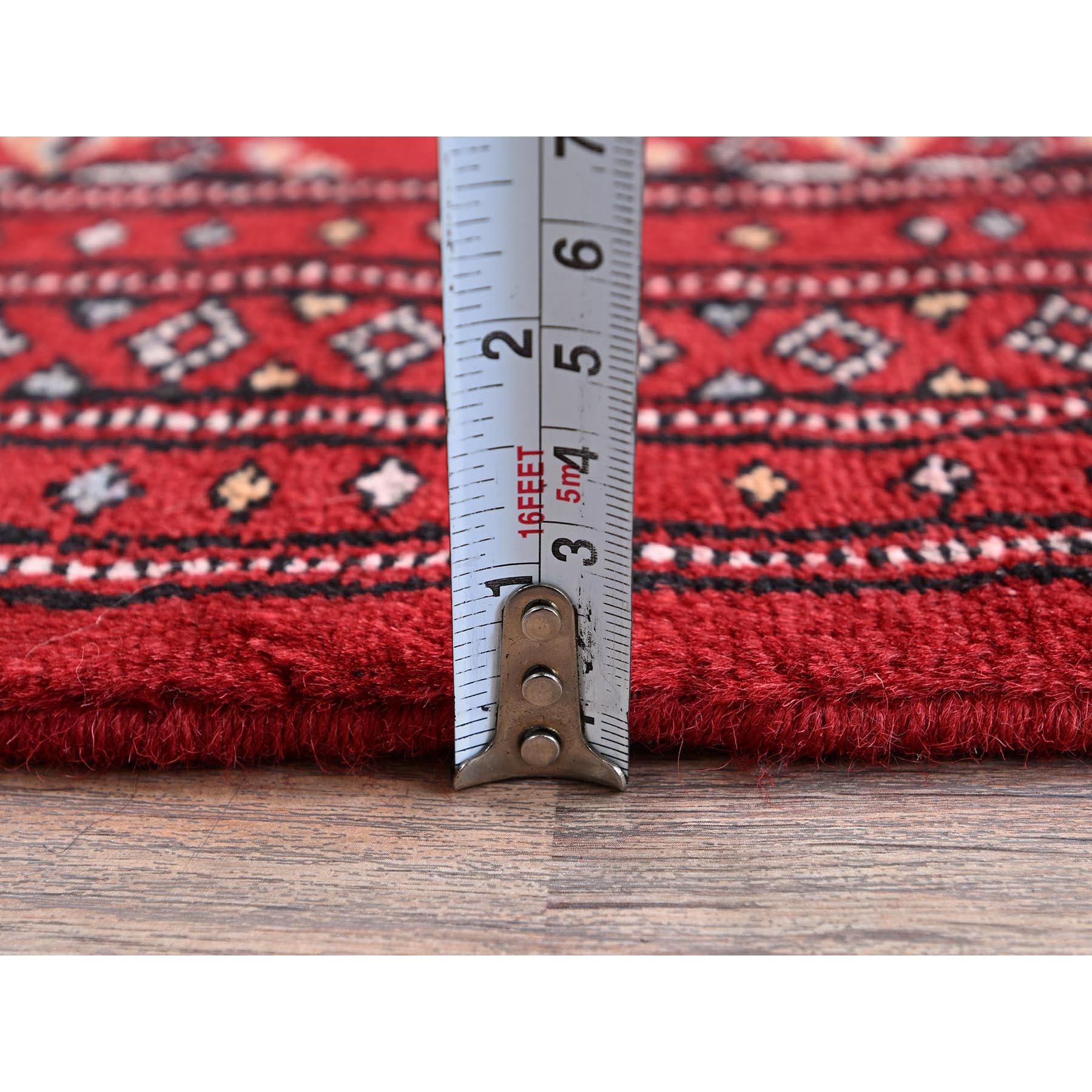 2'1"x6' Crimson Red, Princess Bokara with Tribal Medallions, Natural Dyes, Hand Knotted, Soft Wool, Short & Narrow Runner, Oriental Rug Sh1300