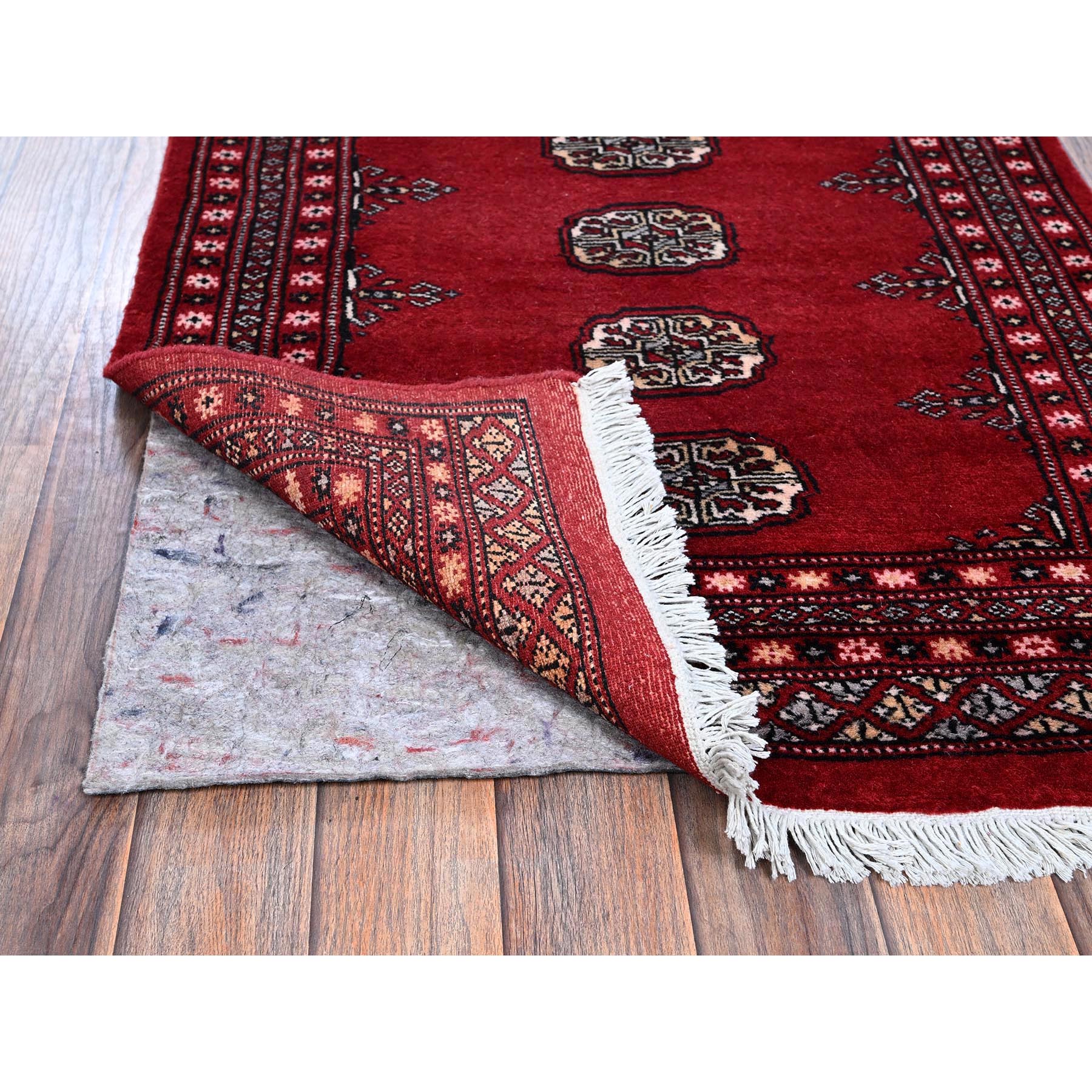 2'7"x11'10" Scarlet Red, Princess Bokara with Tribal Medallions, Vegetable Dyes, Soft and Velvety Wool, Hand Knotted, Runner, Oriental Rug Sh1301