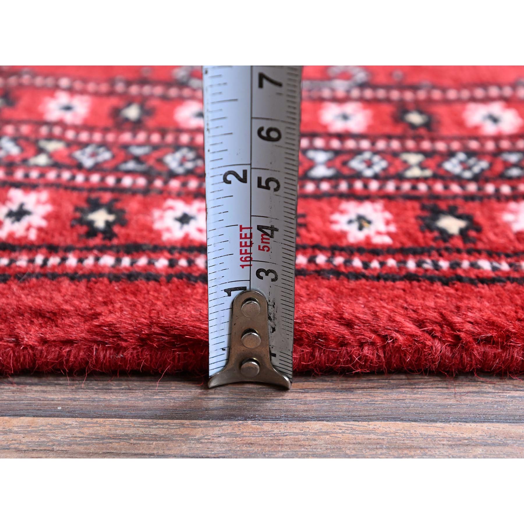 2'7"x11'10" Scarlet Red, Princess Bokara with Tribal Medallions, Vegetable Dyes, Soft and Velvety Wool, Hand Knotted, Runner, Oriental Rug Sh1301