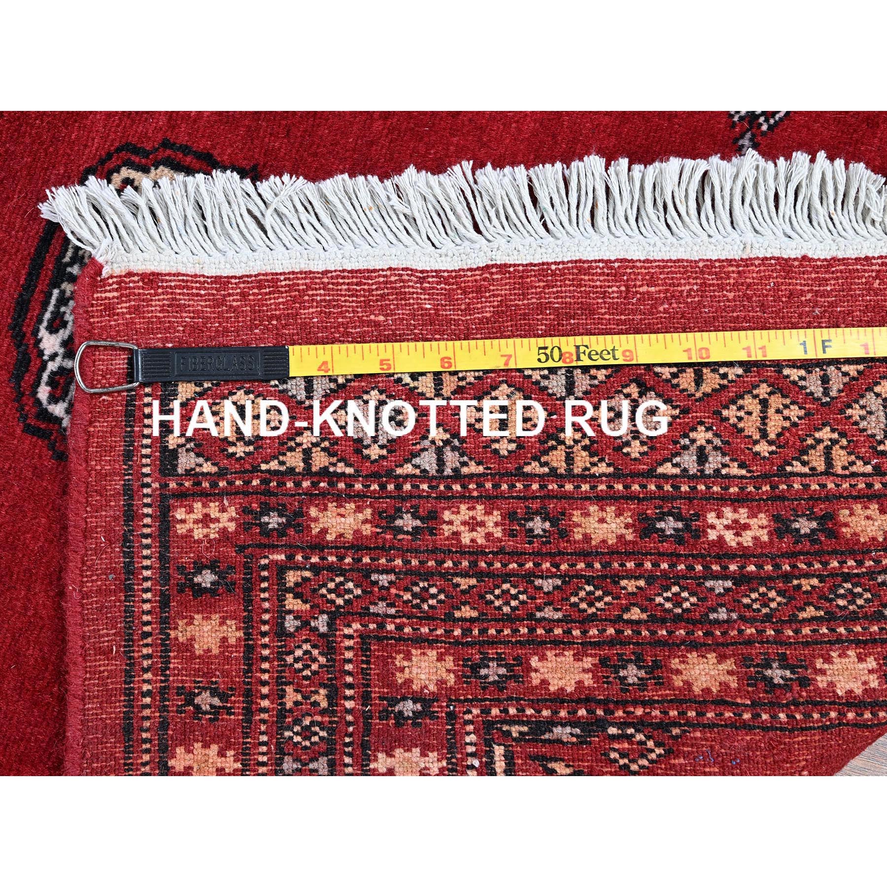 2'7"x11'10" Scarlet Red, Princess Bokara with Tribal Medallions, Vegetable Dyes, Soft and Velvety Wool, Hand Knotted, Runner, Oriental Rug Sh1301