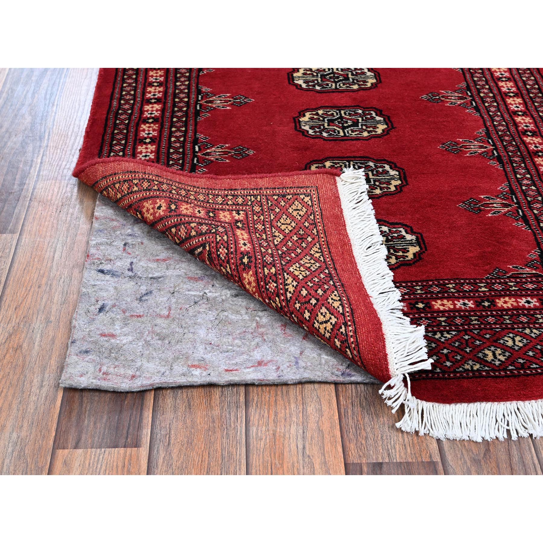 2'6"x12'5" Ajax Red, Princess Bokara with Tribal Medallions, Vegetable Dyes, Soft and Shiny Wool, Hand Knotted, Runner, Oriental Rug Sh1302
