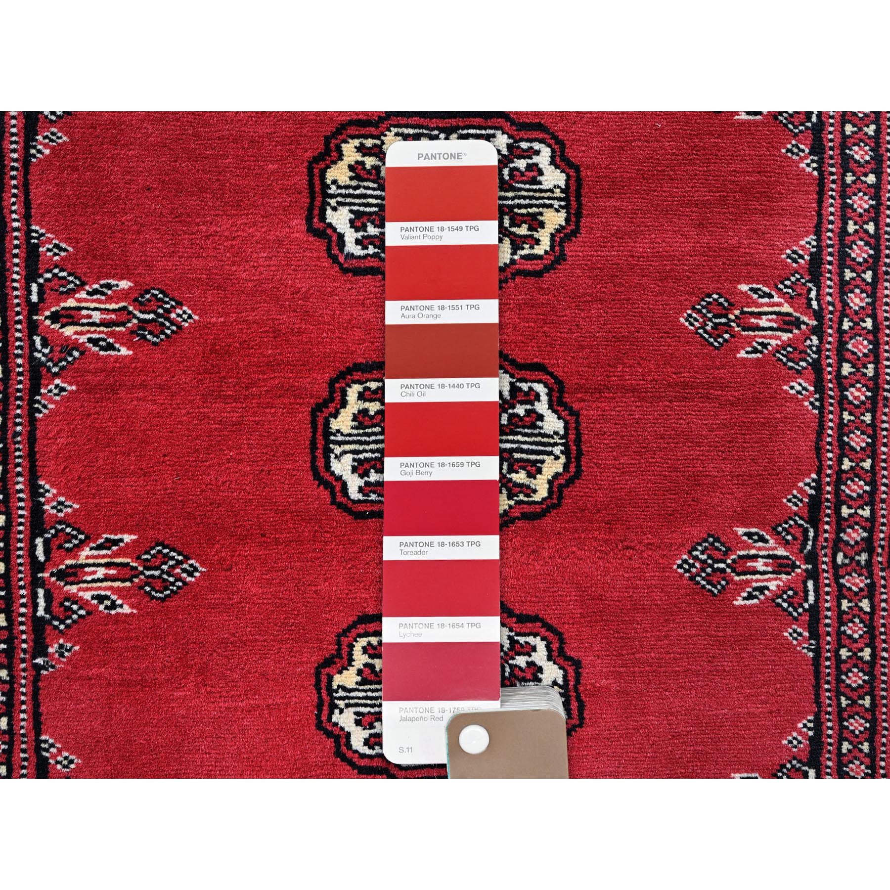 2'6"x12'5" Ajax Red, Princess Bokara with Tribal Medallions, Vegetable Dyes, Soft and Shiny Wool, Hand Knotted, Runner, Oriental Rug Sh1302