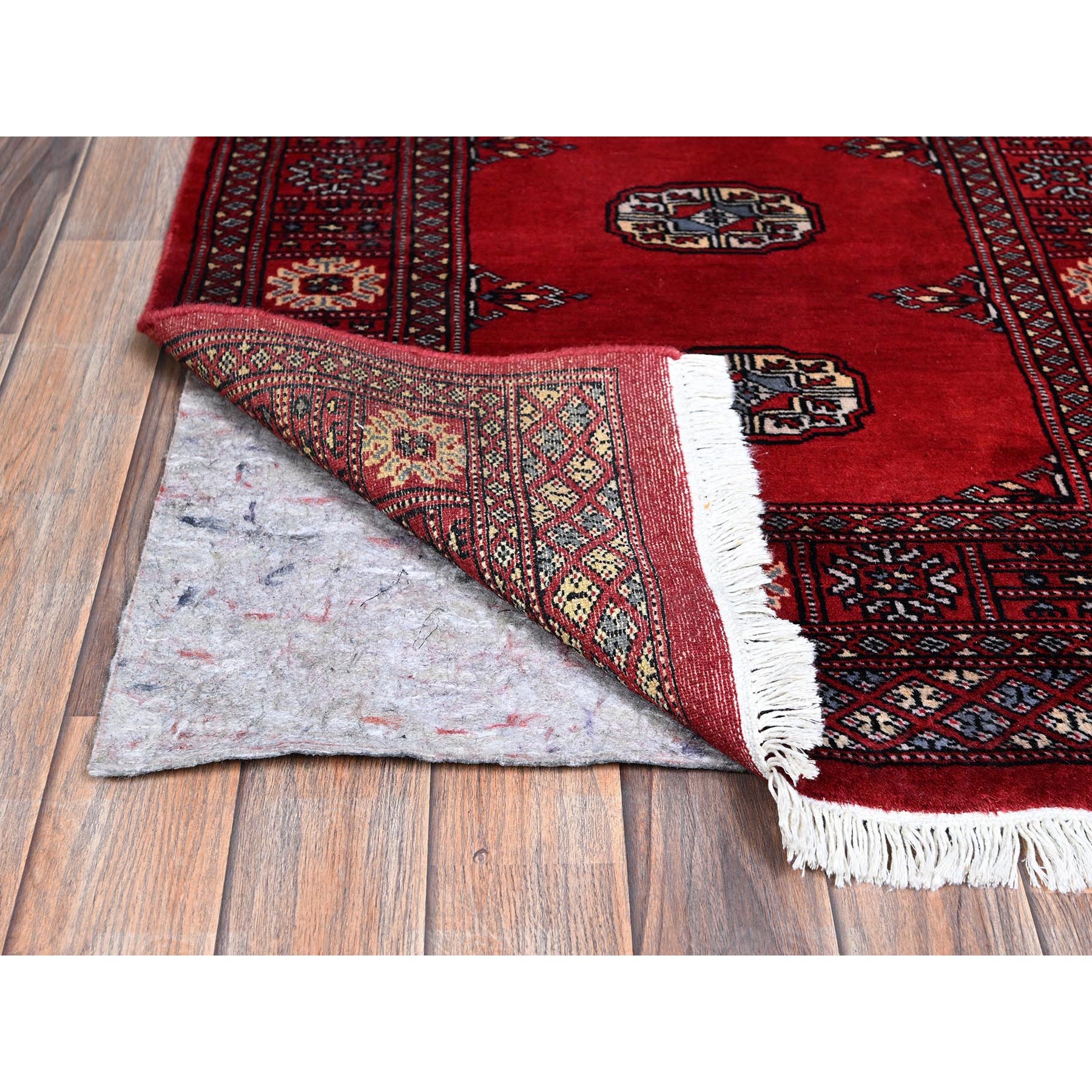 2'7"x8' Chili Red, Princess Bokara with Geometric Medallions, Vegetable Dyes, Hand Knotted, Soft and Velvety Wool, Runner, Oriental Rug Sh1303