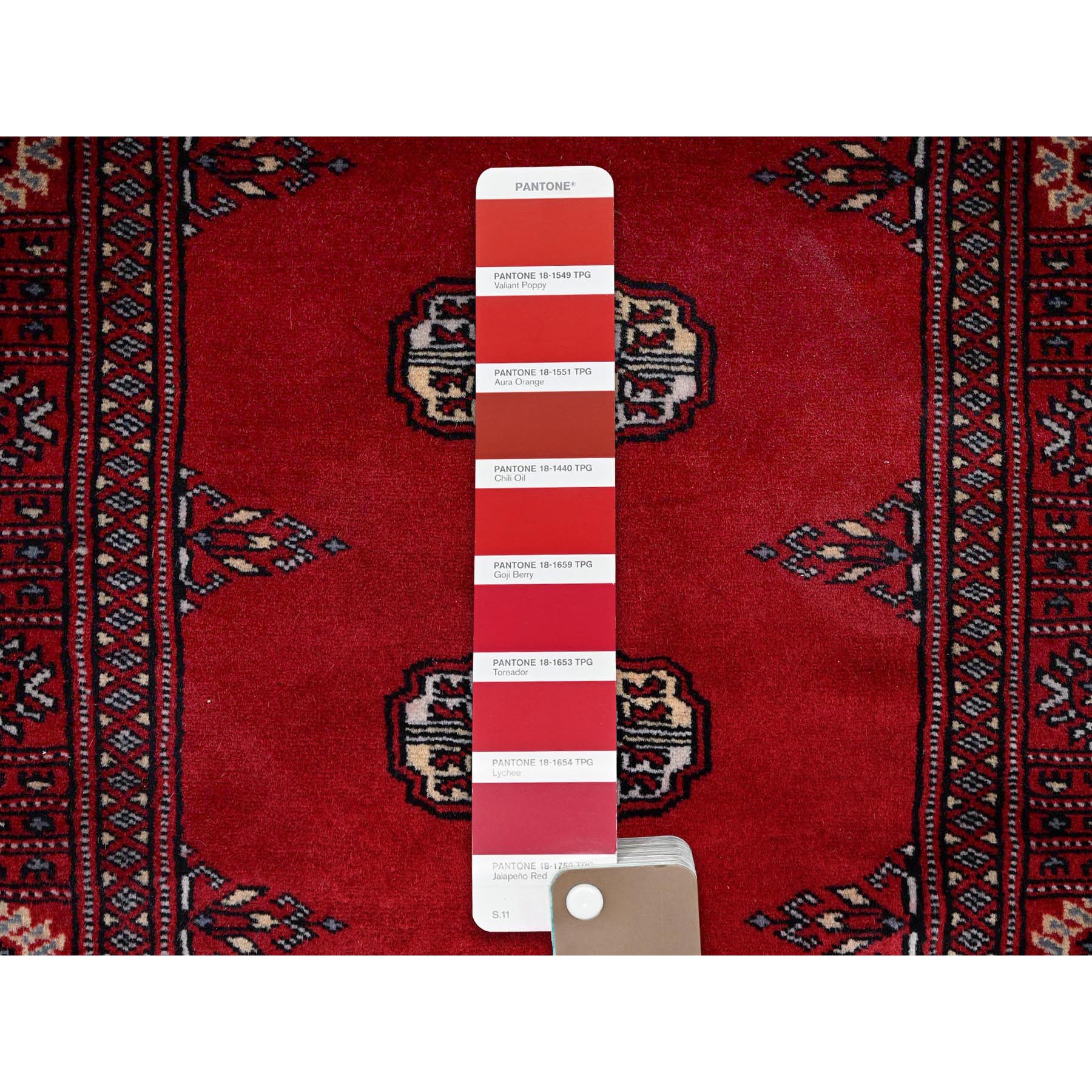 2'7"x8' Chili Red, Princess Bokara with Geometric Medallions, Vegetable Dyes, Hand Knotted, Soft and Velvety Wool, Runner, Oriental Rug Sh1303