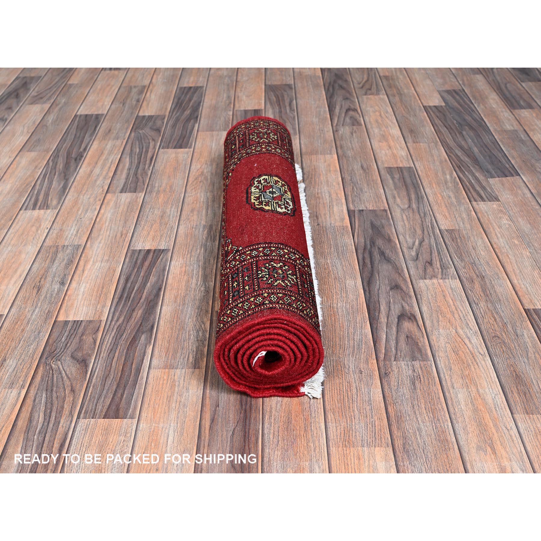 2'7"x8' Chili Red, Princess Bokara with Geometric Medallions, Vegetable Dyes, Hand Knotted, Soft and Velvety Wool, Runner, Oriental Rug Sh1303