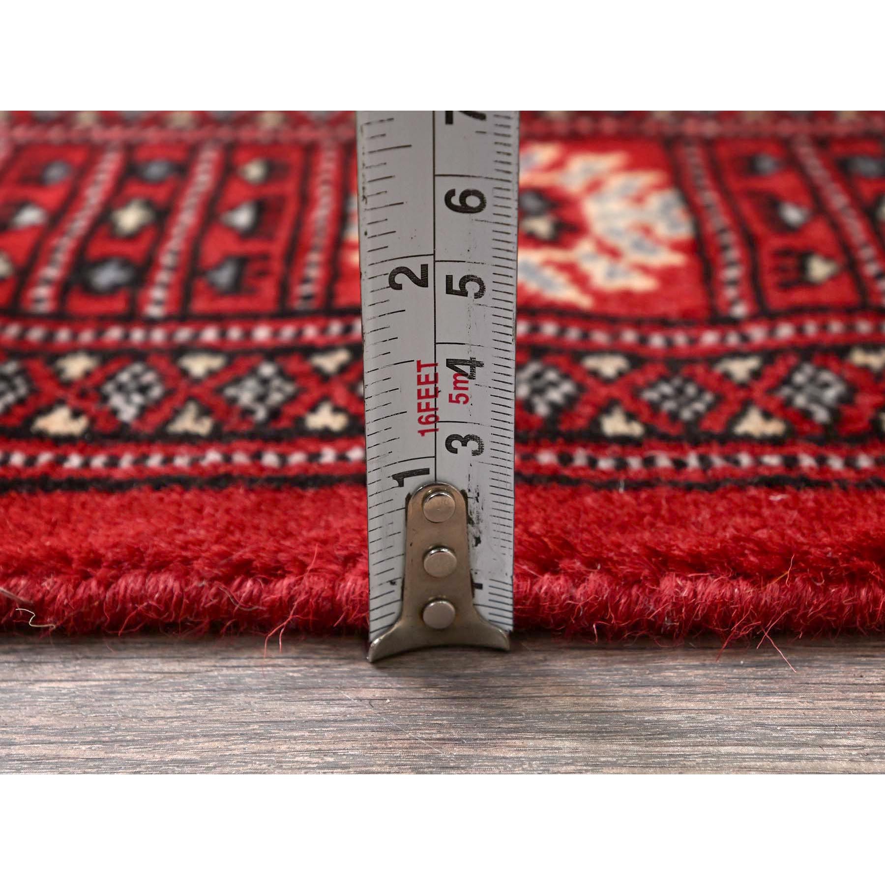 2'7"x8' Chili Red, Princess Bokara with Geometric Medallions, Vegetable Dyes, Hand Knotted, Soft and Velvety Wool, Runner, Oriental Rug Sh1303