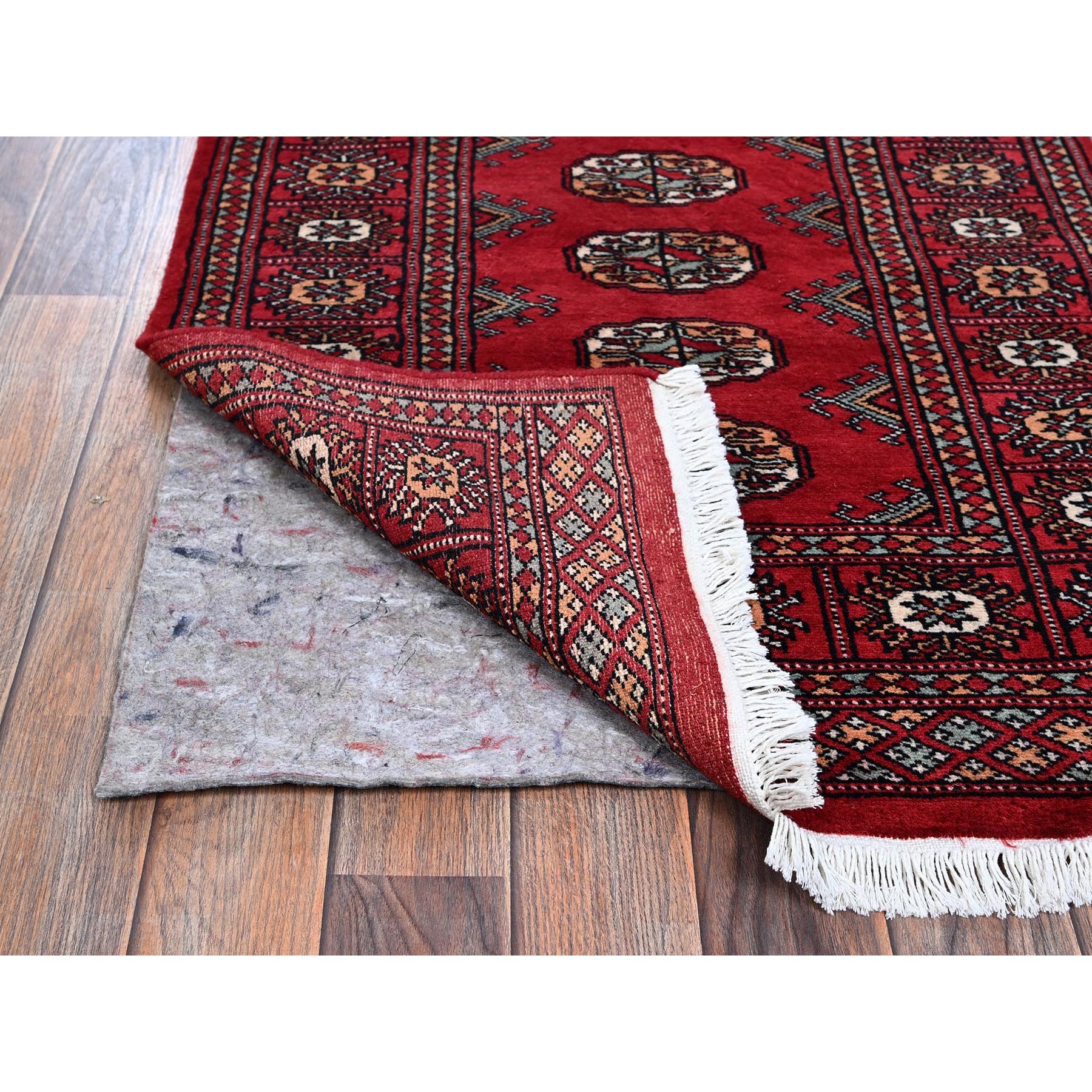2'6"x8' Crimson Red, Princess Bokara with Geometric Medallions, Vegetable Dyes, Soft Wool, Hand Knotted, Runner, Oriental Rug Sh1305