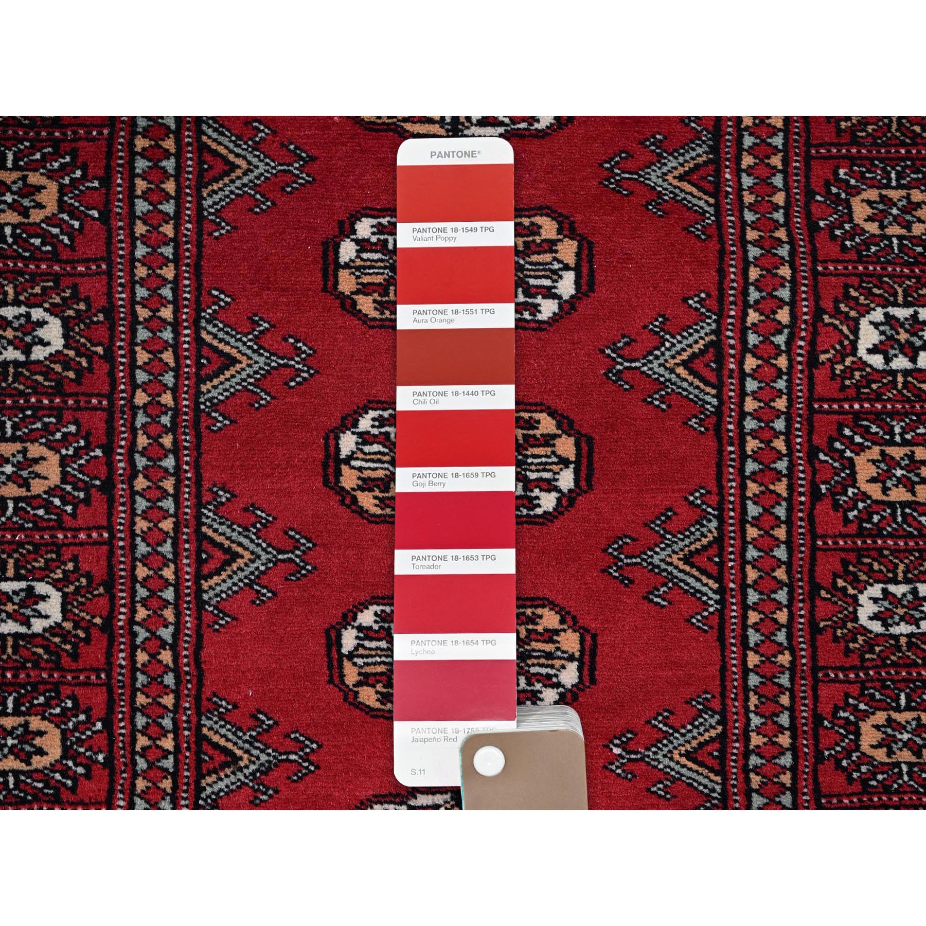 2'6"x8' Crimson Red, Princess Bokara with Geometric Medallions, Vegetable Dyes, Soft Wool, Hand Knotted, Runner, Oriental Rug Sh1305