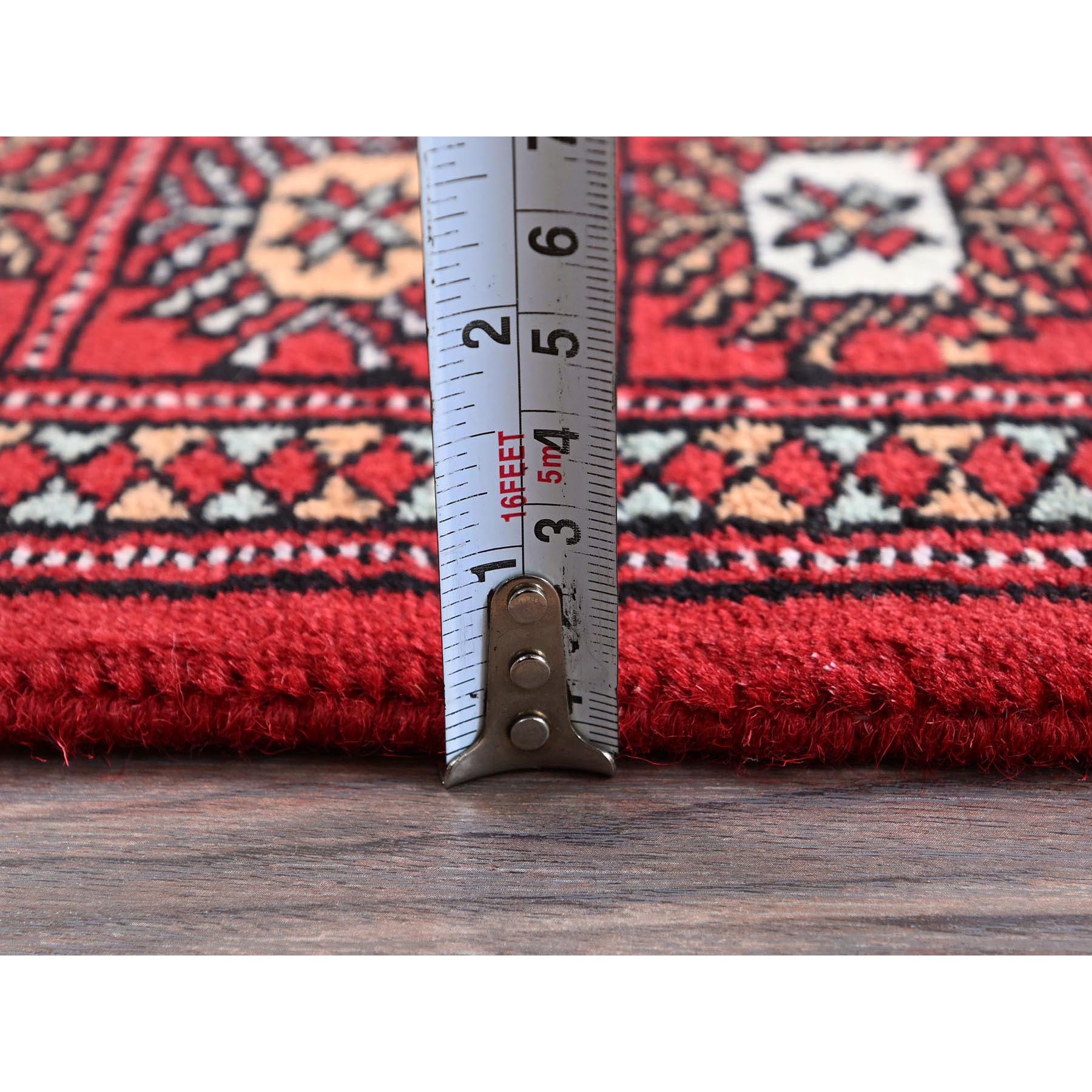2'6"x8' Crimson Red, Princess Bokara with Geometric Medallions, Vegetable Dyes, Soft Wool, Hand Knotted, Runner, Oriental Rug Sh1305