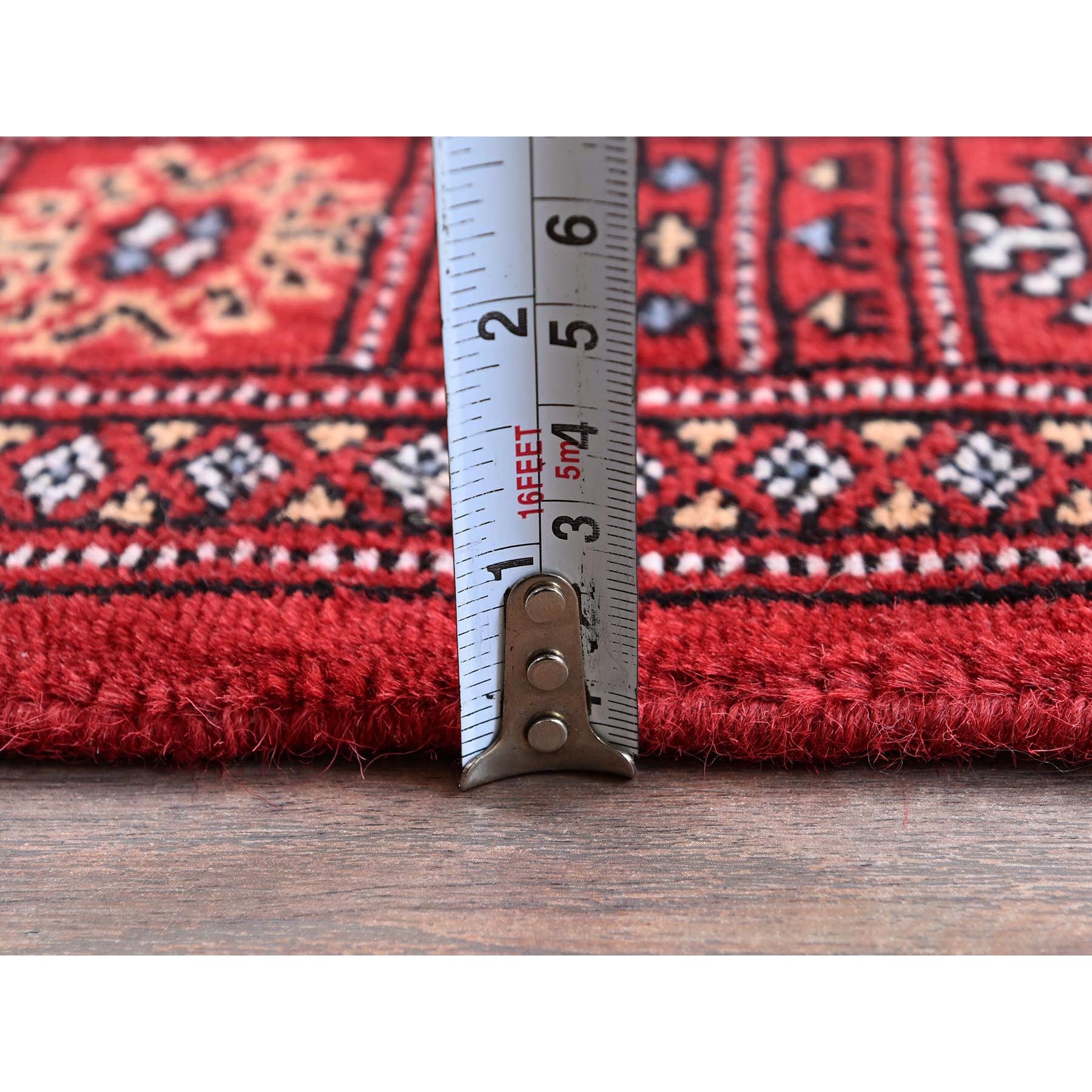 2'7"x7'10" Scarlet Red, Princess Bokara with Tribal Medallions, Vegetable Dyes, Soft and Velvety Wool, Hand Knotted, Runner, Oriental Rug Sh1306