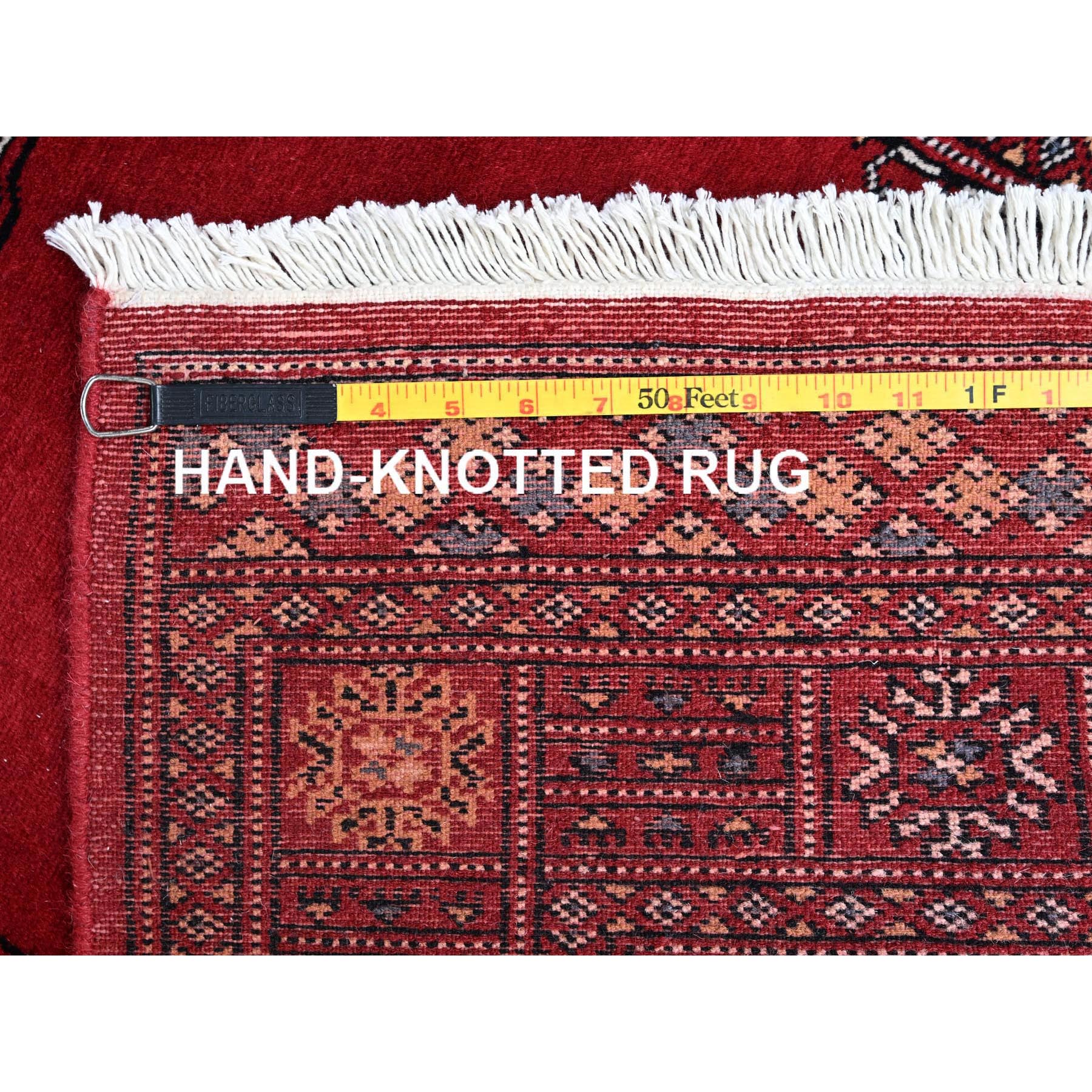 2'7"x7'10" Scarlet Red, Princess Bokara with Tribal Medallions, Vegetable Dyes, Soft and Velvety Wool, Hand Knotted, Runner, Oriental Rug Sh1306