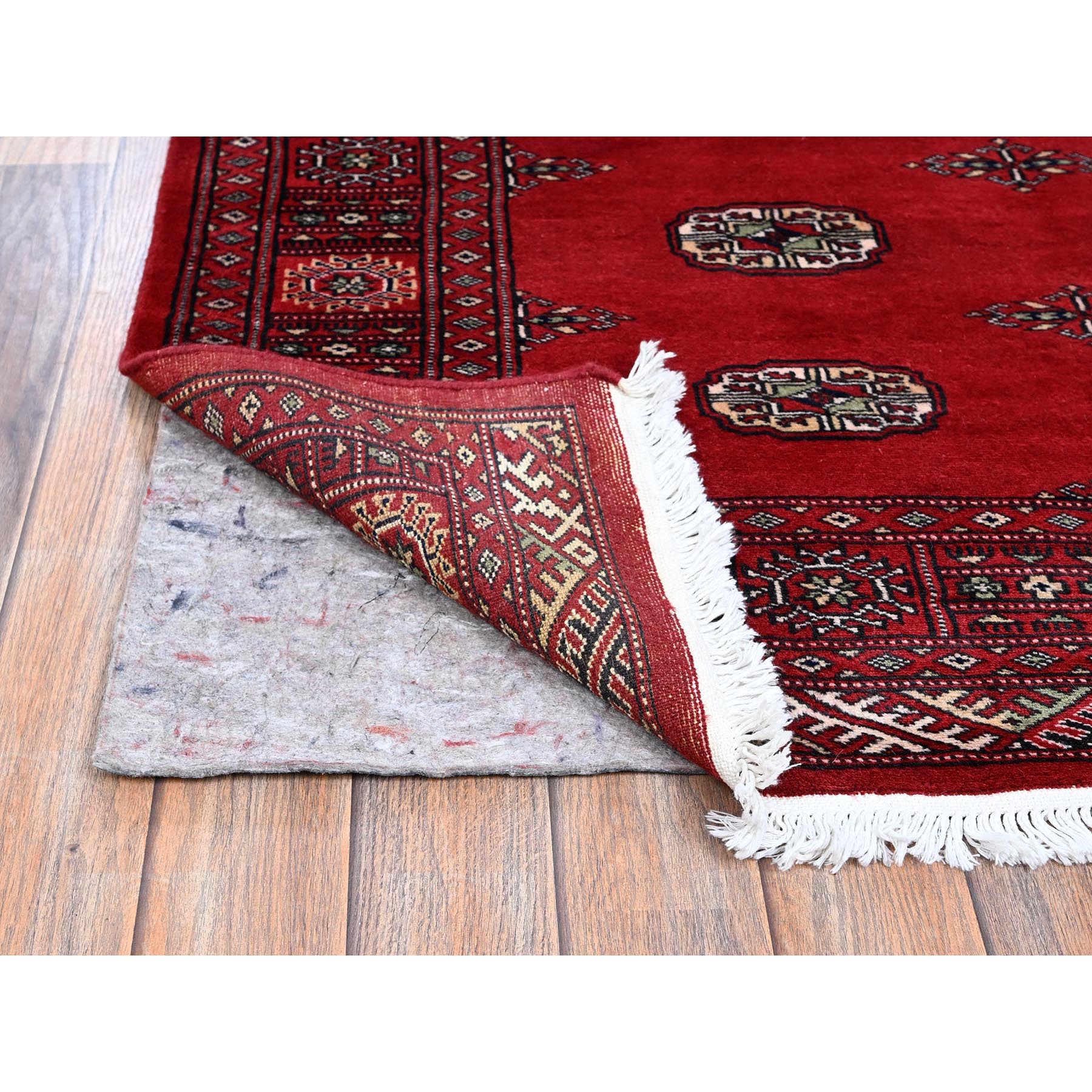 4'1"x6'3" Berry Red, Princess Bokara with Tribal Medallions, Vegetable Dyes, Soft and Shiny Wool, Hand Knotted, Oriental Rug Sh1307