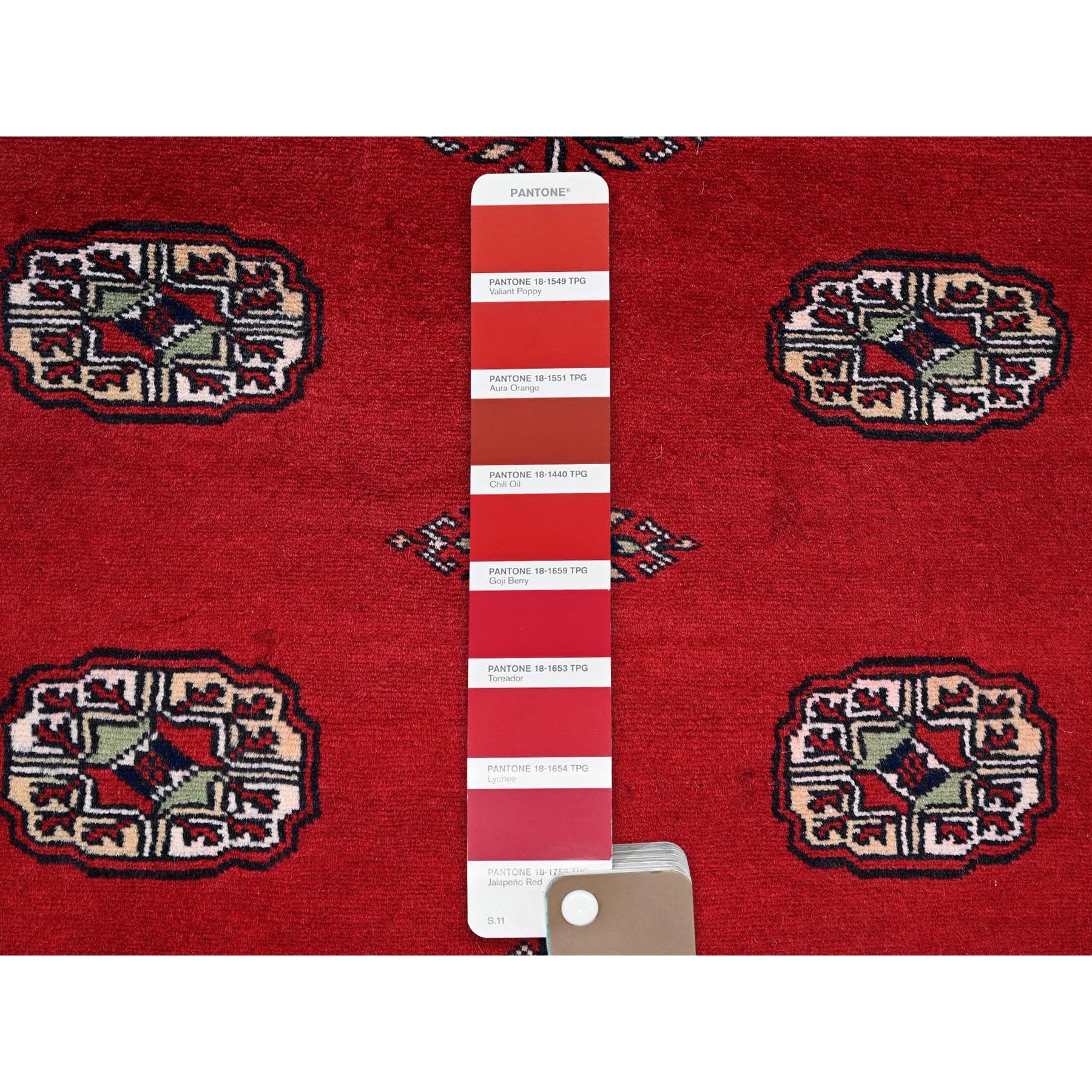 4'1"x6'3" Berry Red, Princess Bokara with Tribal Medallions, Vegetable Dyes, Soft and Shiny Wool, Hand Knotted, Oriental Rug Sh1307