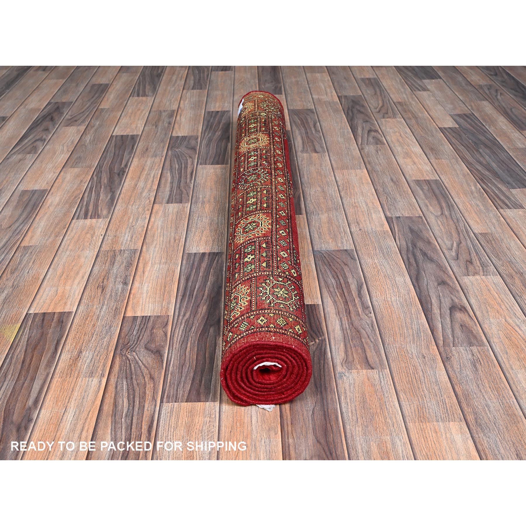 4'1"x6'3" Berry Red, Princess Bokara with Tribal Medallions, Vegetable Dyes, Soft and Shiny Wool, Hand Knotted, Oriental Rug Sh1307