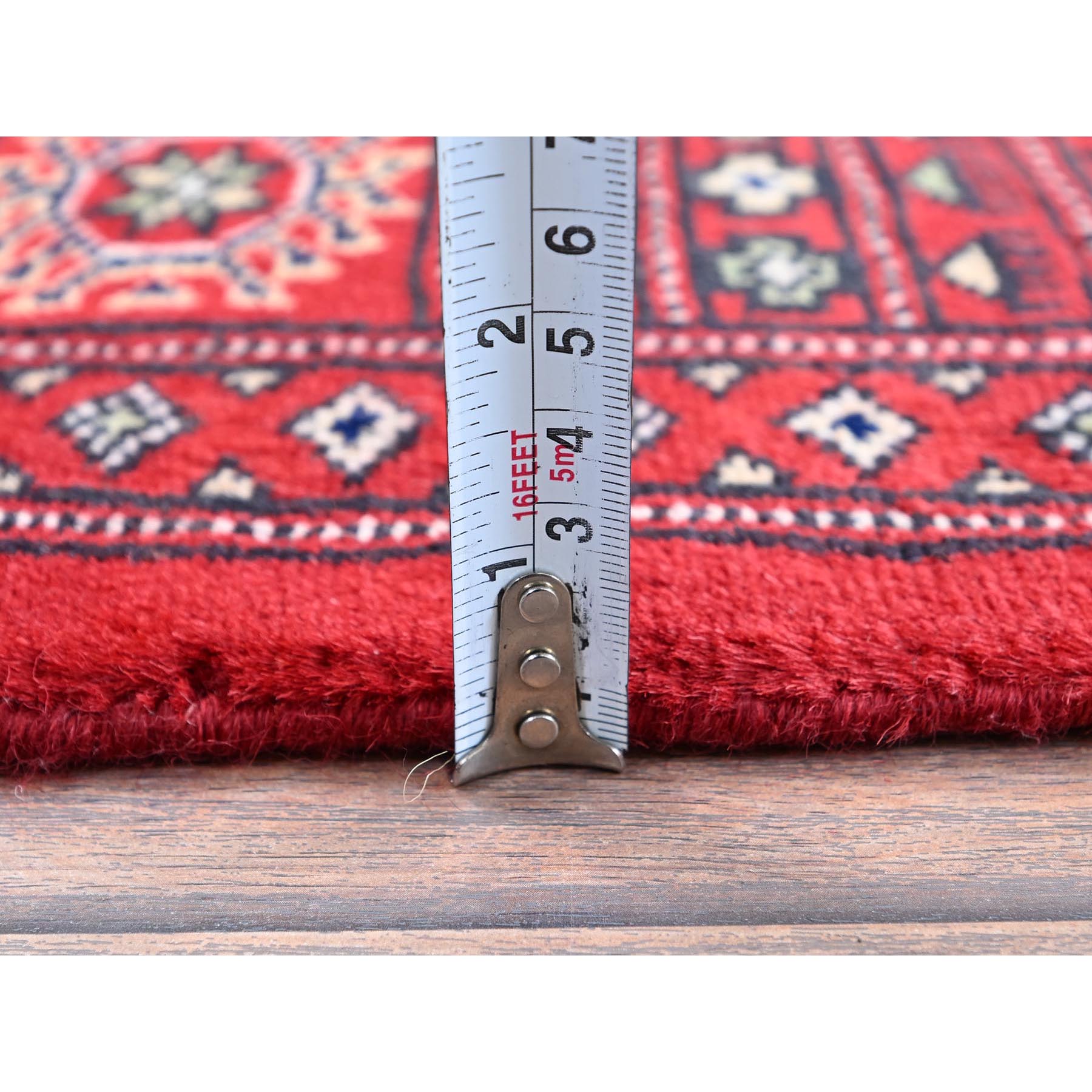 4'1"x6'3" Berry Red, Princess Bokara with Tribal Medallions, Vegetable Dyes, Soft and Shiny Wool, Hand Knotted, Oriental Rug Sh1307