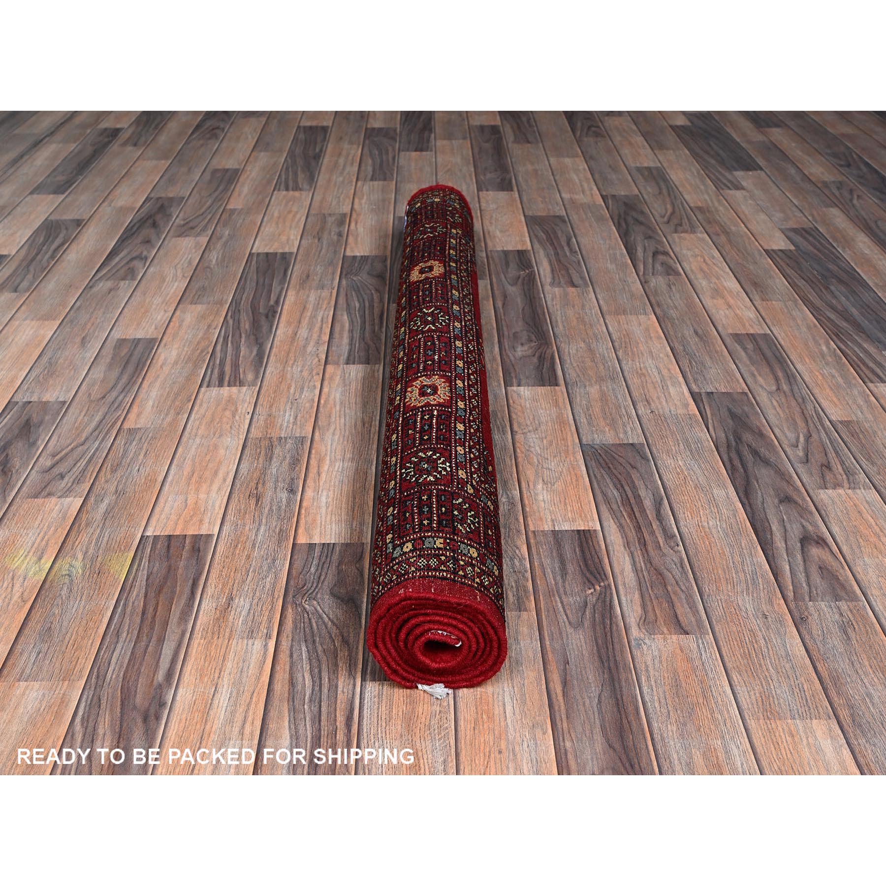 4'2"x6'2" Crimson Red, Princess Bokara with Geometric Medallions, Soft and Shiny Wool, Vegetable Dyes, Hand Knotted, Oriental Rug Sh1308
