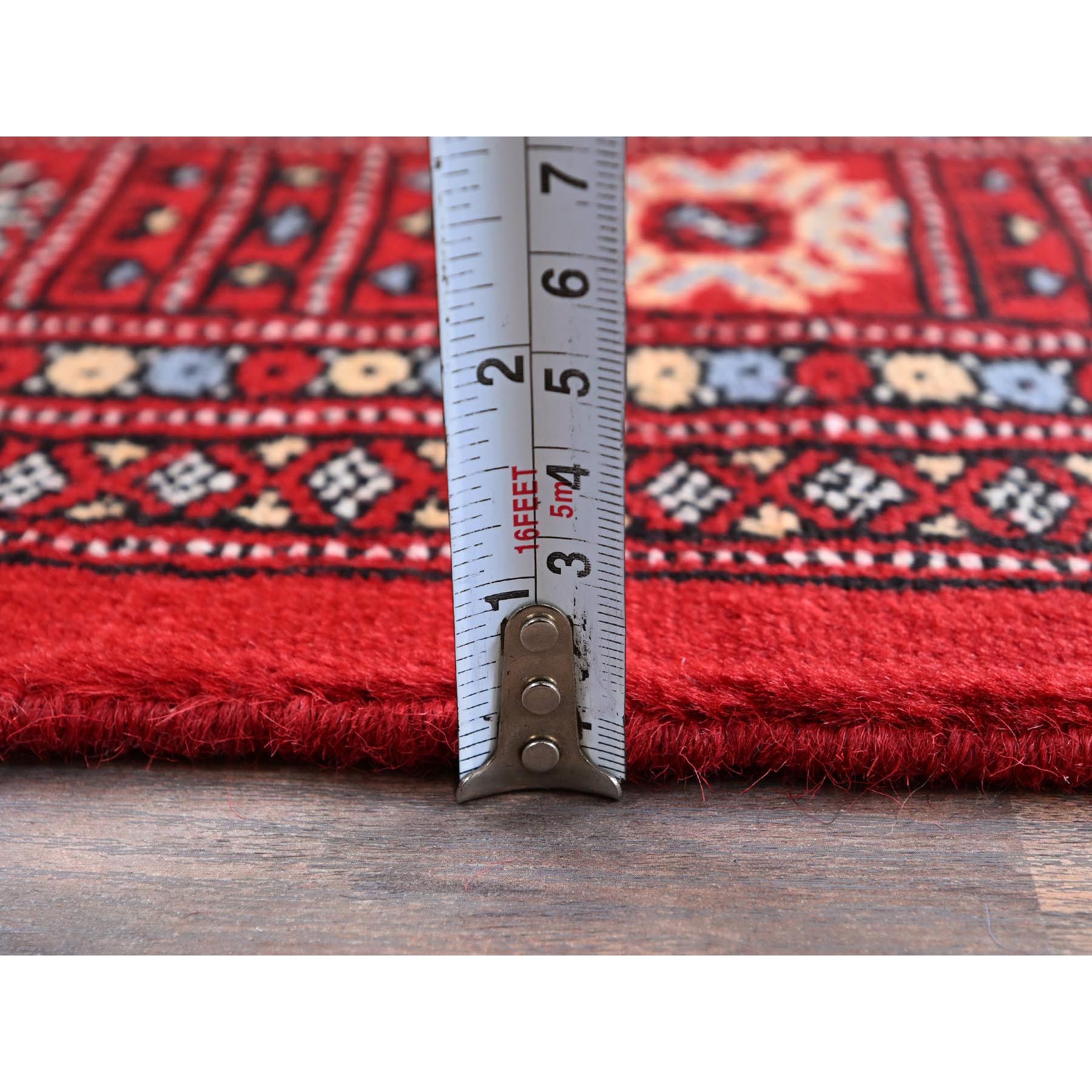 4'2"x6'2" Crimson Red, Princess Bokara with Geometric Medallions, Soft and Shiny Wool, Vegetable Dyes, Hand Knotted, Oriental Rug Sh1308