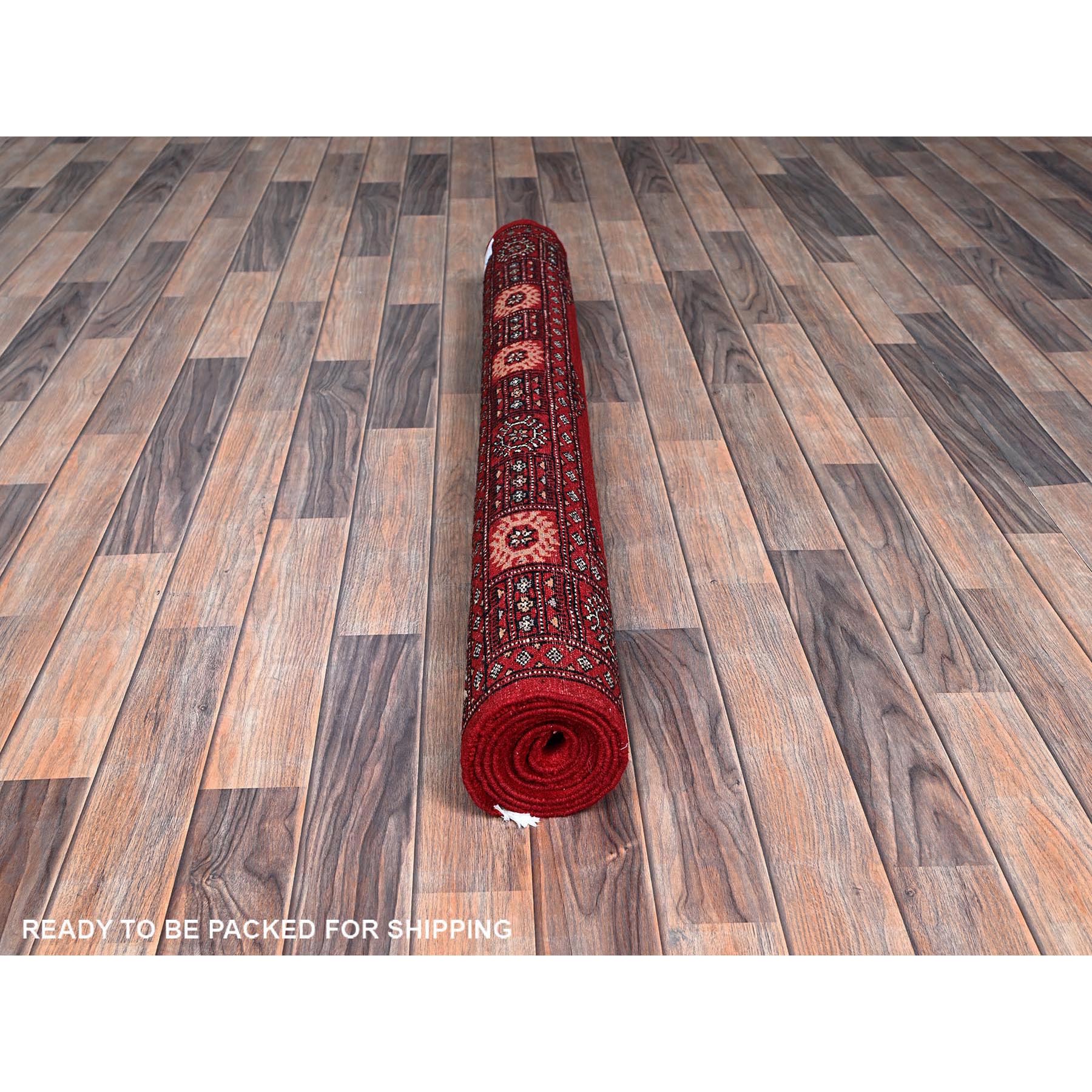 4'2"x6' Scarlet Red, Princess Bokara with Geometric Medallions, Vegetable Dyes, Soft and Vibrant Wool, Hand Knotted, Oriental Rug Sh1309