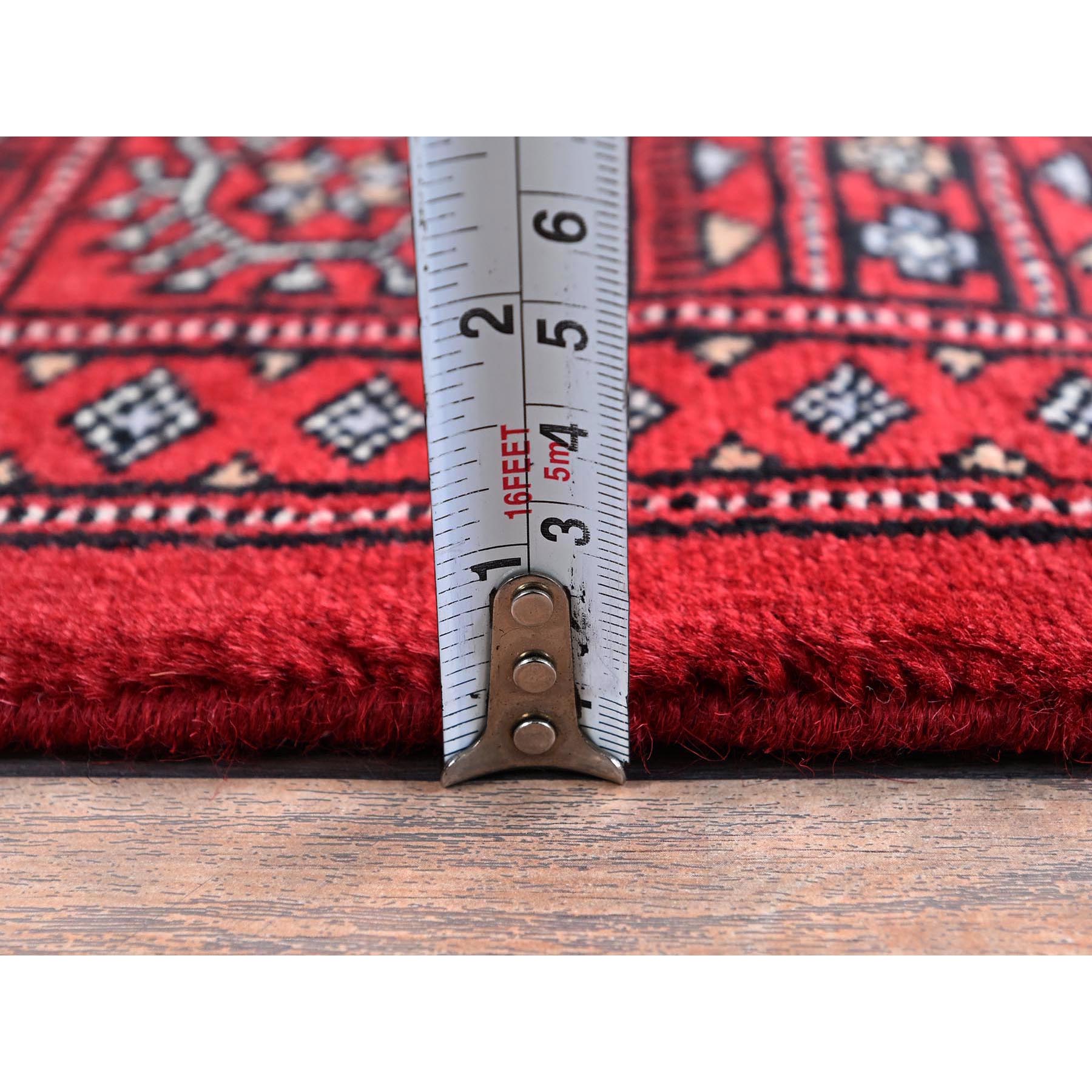 4'2"x6' Scarlet Red, Princess Bokara with Geometric Medallions, Vegetable Dyes, Soft and Vibrant Wool, Hand Knotted, Oriental Rug Sh1309