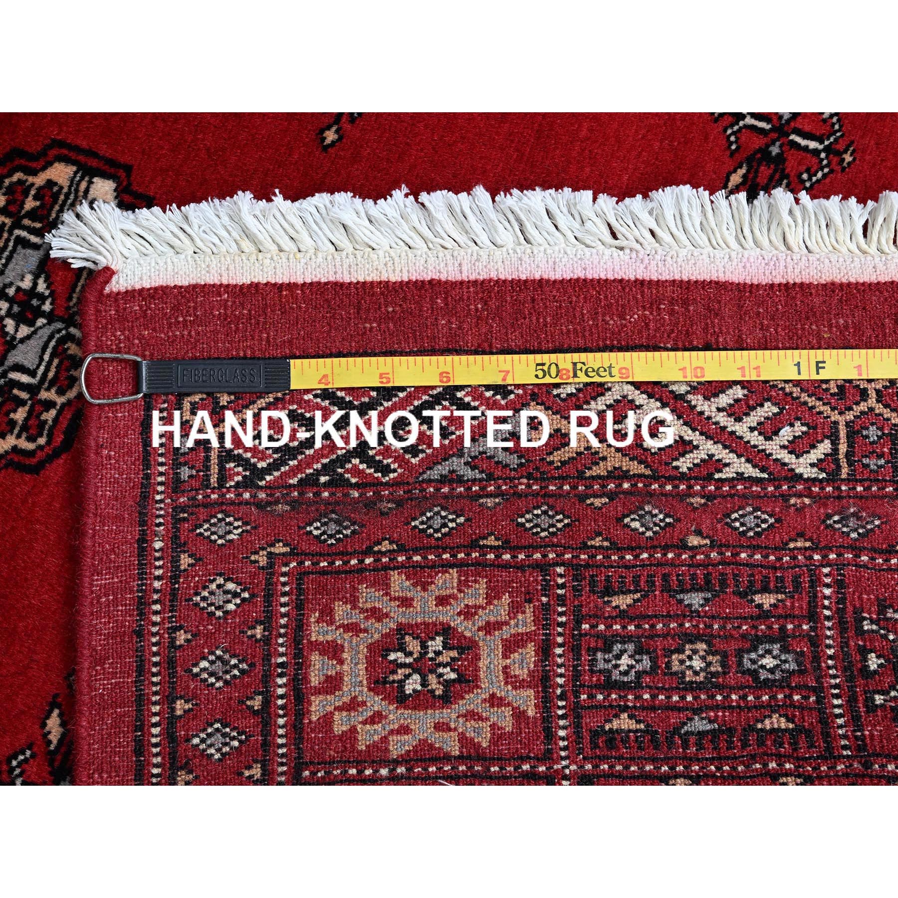 4'2"x6' Scarlet Red, Princess Bokara with Geometric Medallions, Vegetable Dyes, Soft and Vibrant Wool, Hand Knotted, Oriental Rug Sh1309