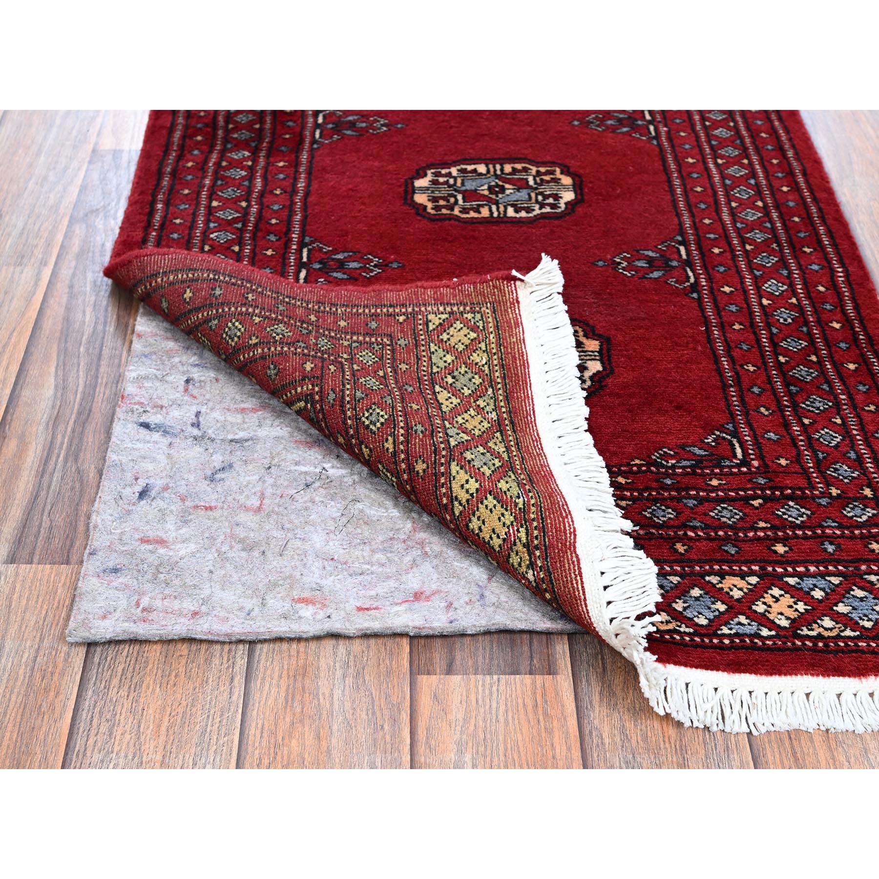 2'1"x3'1" Chili Red, Princess Bokara with Tribal Medallions, Vegetable Dyes, Soft and Velvety Wool, Hand Knotted, Mat, Sample, Oriental Rug Sh1311